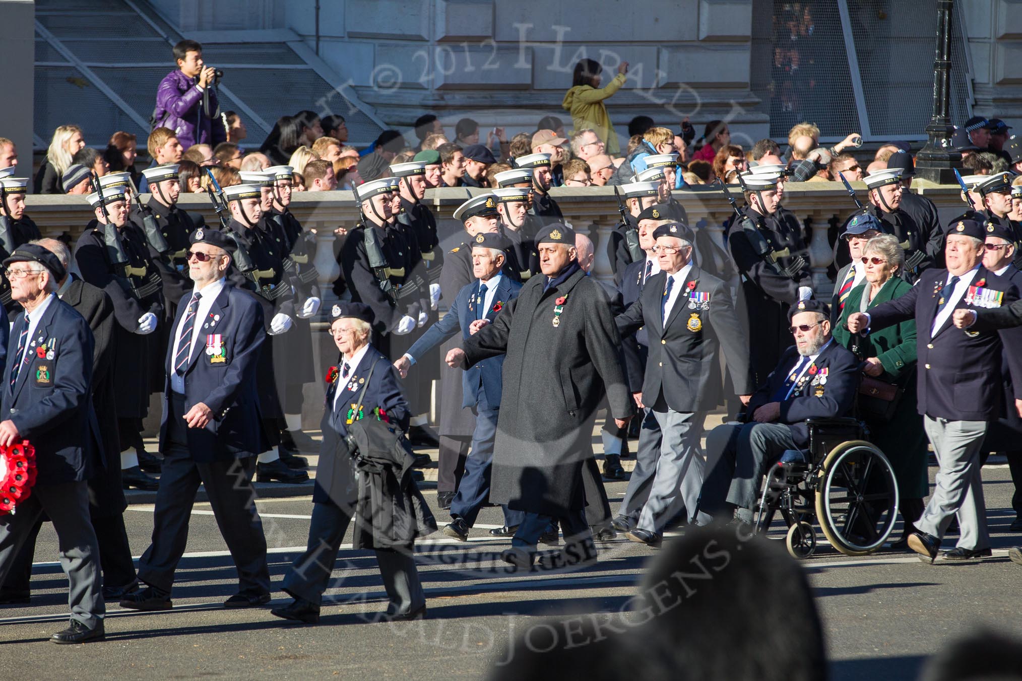 Remembrance Sunday 2012 Cenotaph March Past: Group E25 - Algerines Association and E26 - Ton Class Association..
Whitehall, Cenotaph,
London SW1,

United Kingdom,
on 11 November 2012 at 11:41, image #180