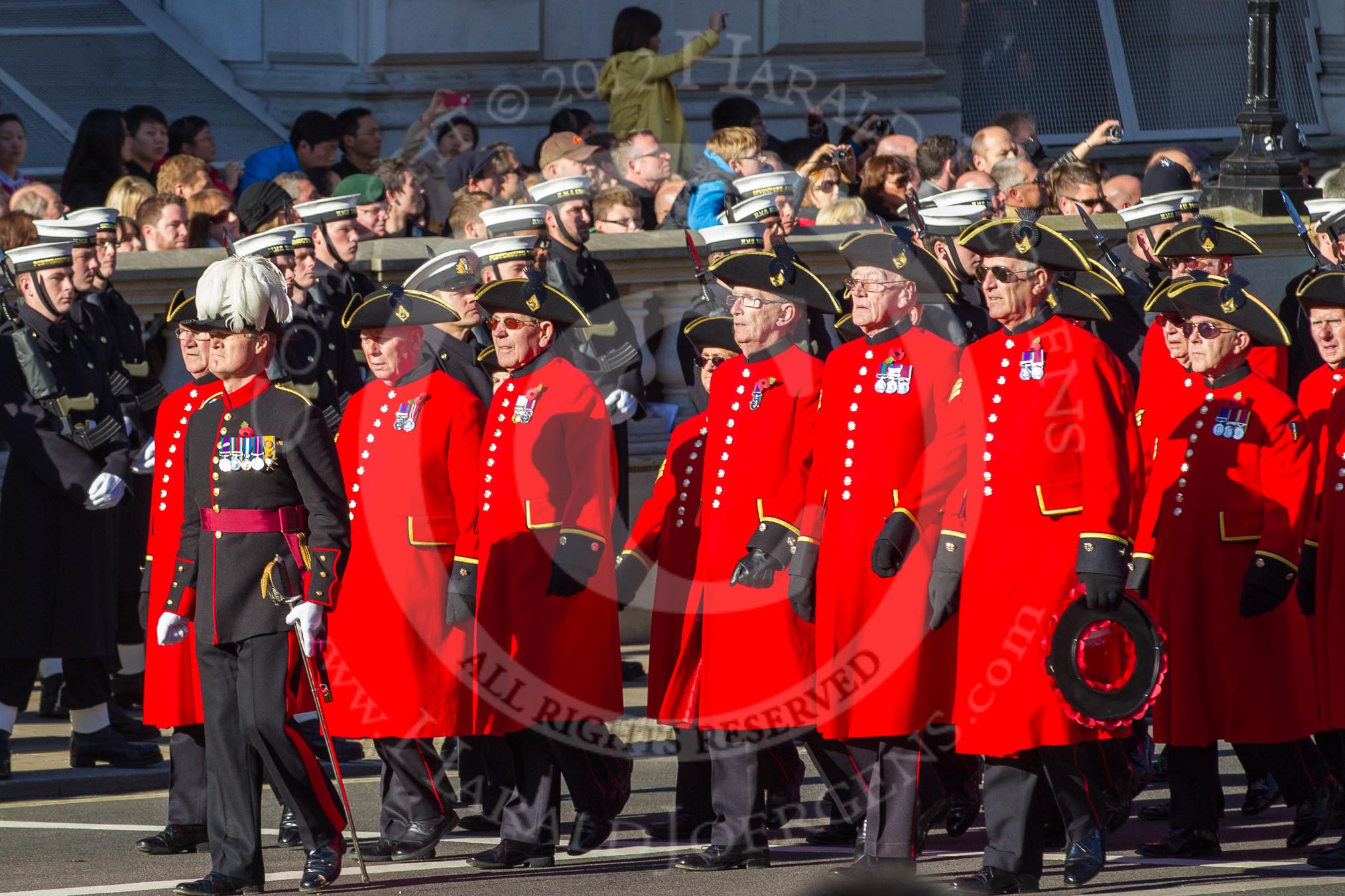 Remembrance Sunday 2012 Cenotaph March Past: Group E43 - Royal Hospital, Chelsea (Chelsea Pensioners)..
Whitehall, Cenotaph,
London SW1,

United Kingdom,
on 11 November 2012 at 11:43, image #331