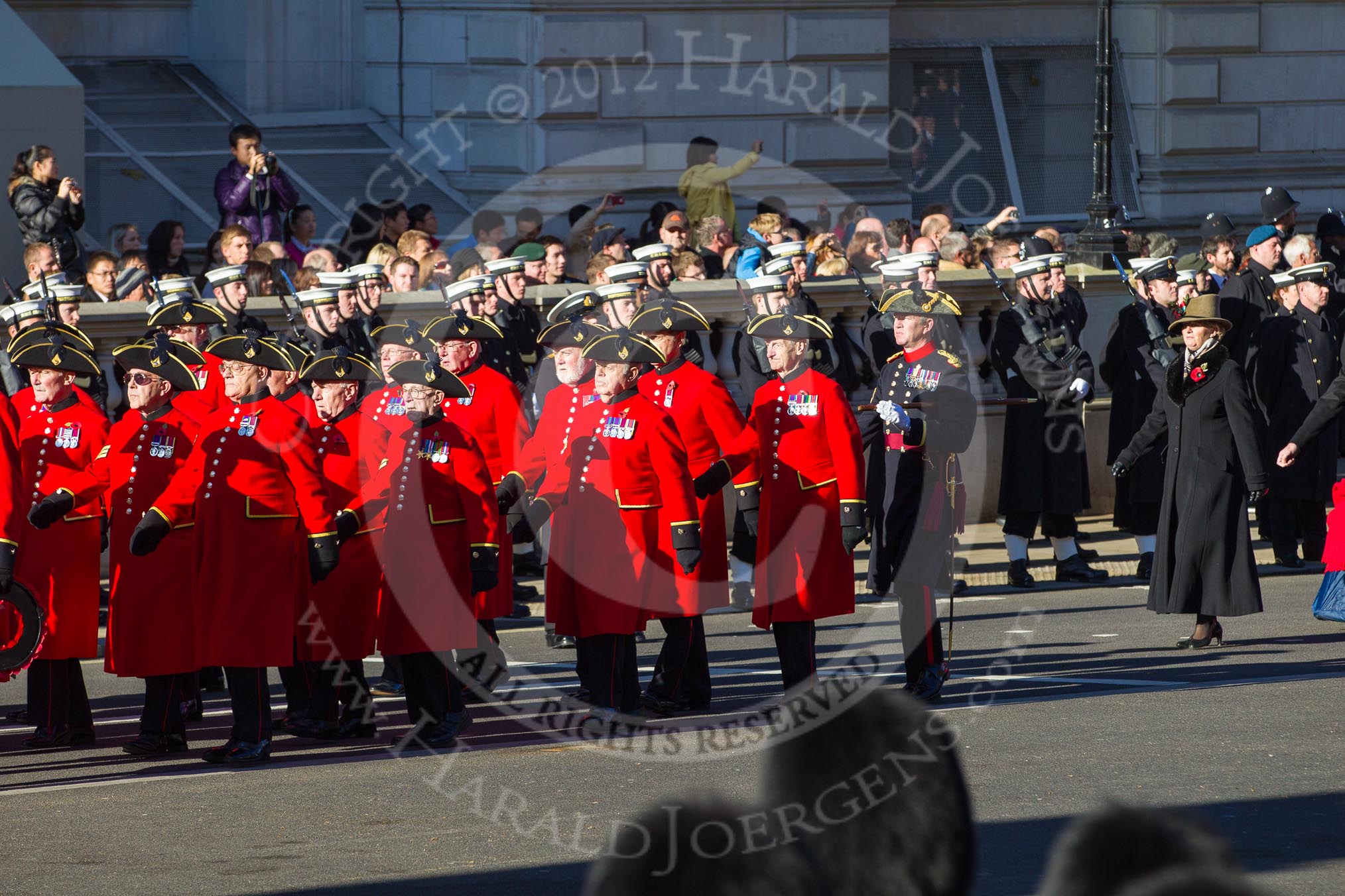 Remembrance Sunday 2012 Cenotaph March Past: Group E43 - Royal Hospital, Chelsea (Chelsea Pensioners)..
Whitehall, Cenotaph,
London SW1,

United Kingdom,
on 11 November 2012 at 11:44, image #343