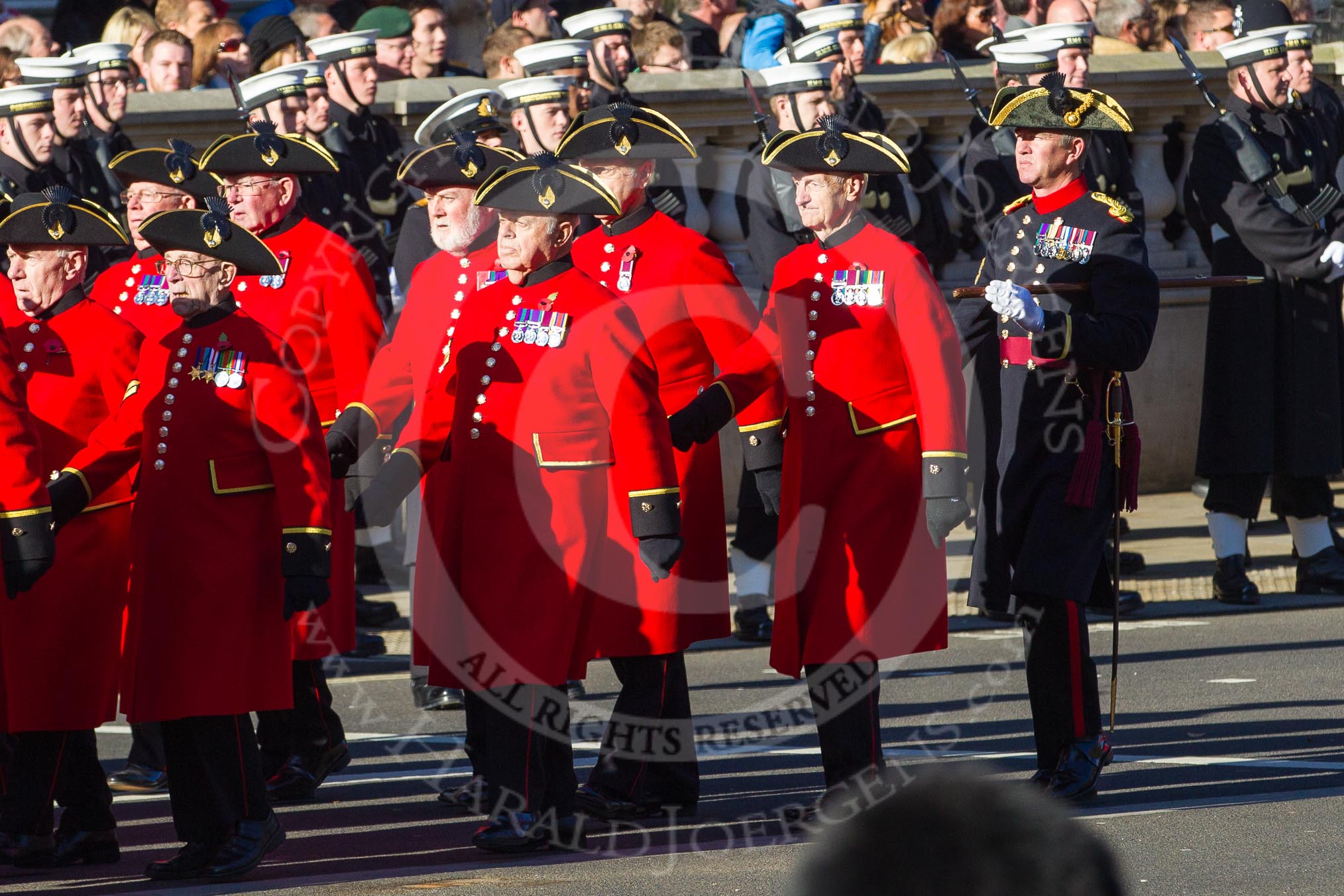 Remembrance Sunday 2012 Cenotaph March Past: Group E43 - Royal Hospital, Chelsea (Chelsea Pensioners)..
Whitehall, Cenotaph,
London SW1,

United Kingdom,
on 11 November 2012 at 11:44, image #344