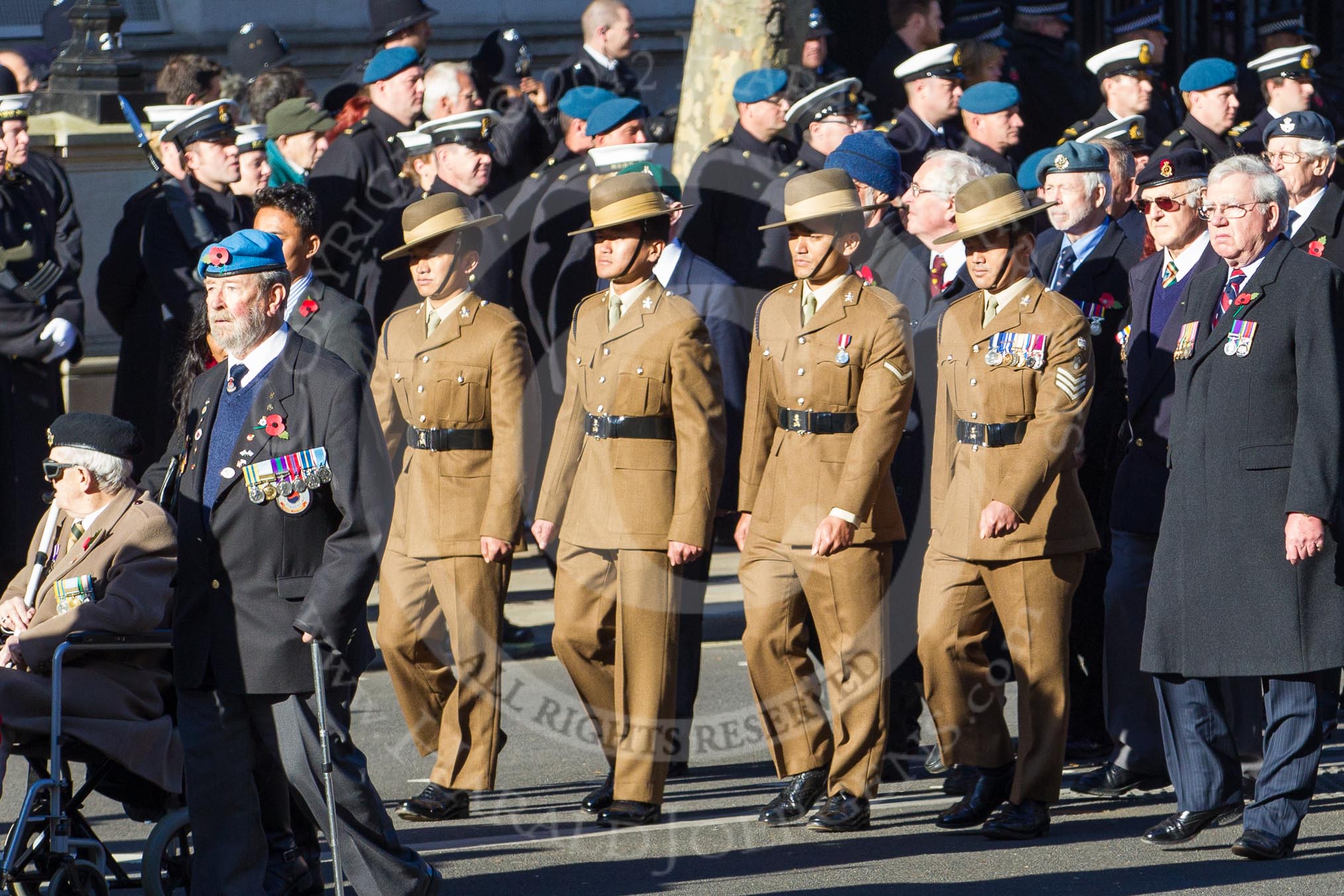 Remembrance Sunday 2012 Cenotaph March Past: Group F9 - National Malaya & Borneo Veterans Association..
Whitehall, Cenotaph,
London SW1,

United Kingdom,
on 11 November 2012 at 11:46, image #439