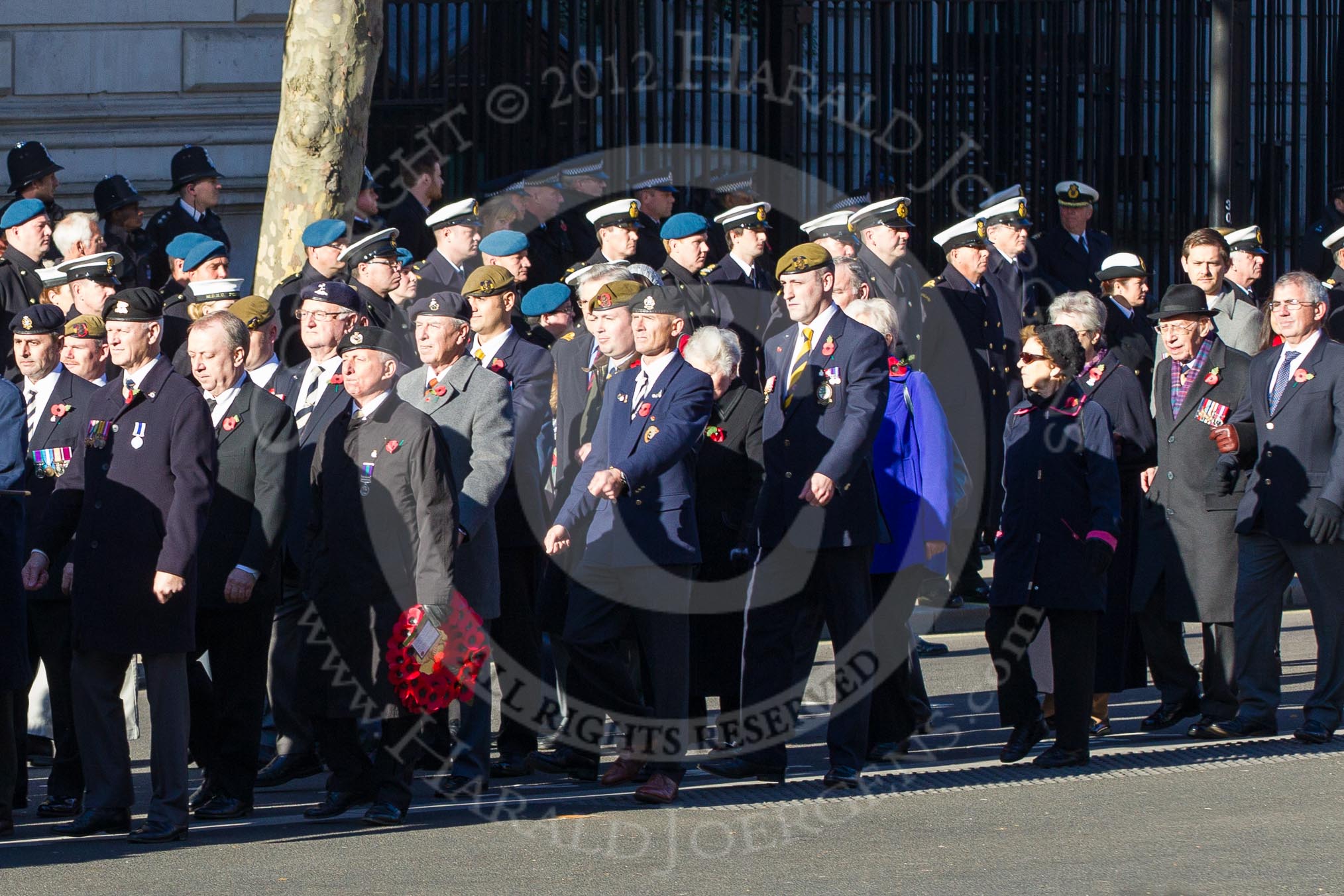 Remembrance Sunday 2012 Cenotaph March Past: Group A1/2/3 - Princess of Wales's Royal Regiment/Prince of Wales's Leinster Regiment (Royal Canadians) Regimental Association/Royal East Kent Regiment (The Buffs) Past & Present Association..
Whitehall, Cenotaph,
London SW1,

United Kingdom,
on 11 November 2012 at 11:48, image #556