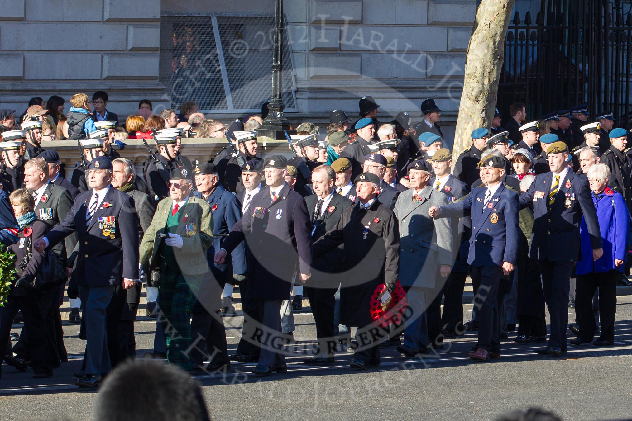 Remembrance Sunday 2012 Cenotaph March Past: Group A1/2/3 - Princess of Wales's Royal Regiment/Prince of Wales's Leinster Regiment (Royal Canadians) Regimental Association/Royal East Kent Regiment (The Buffs) Past & Present Association..
Whitehall, Cenotaph,
London SW1,

United Kingdom,
on 11 November 2012 at 11:48, image #557