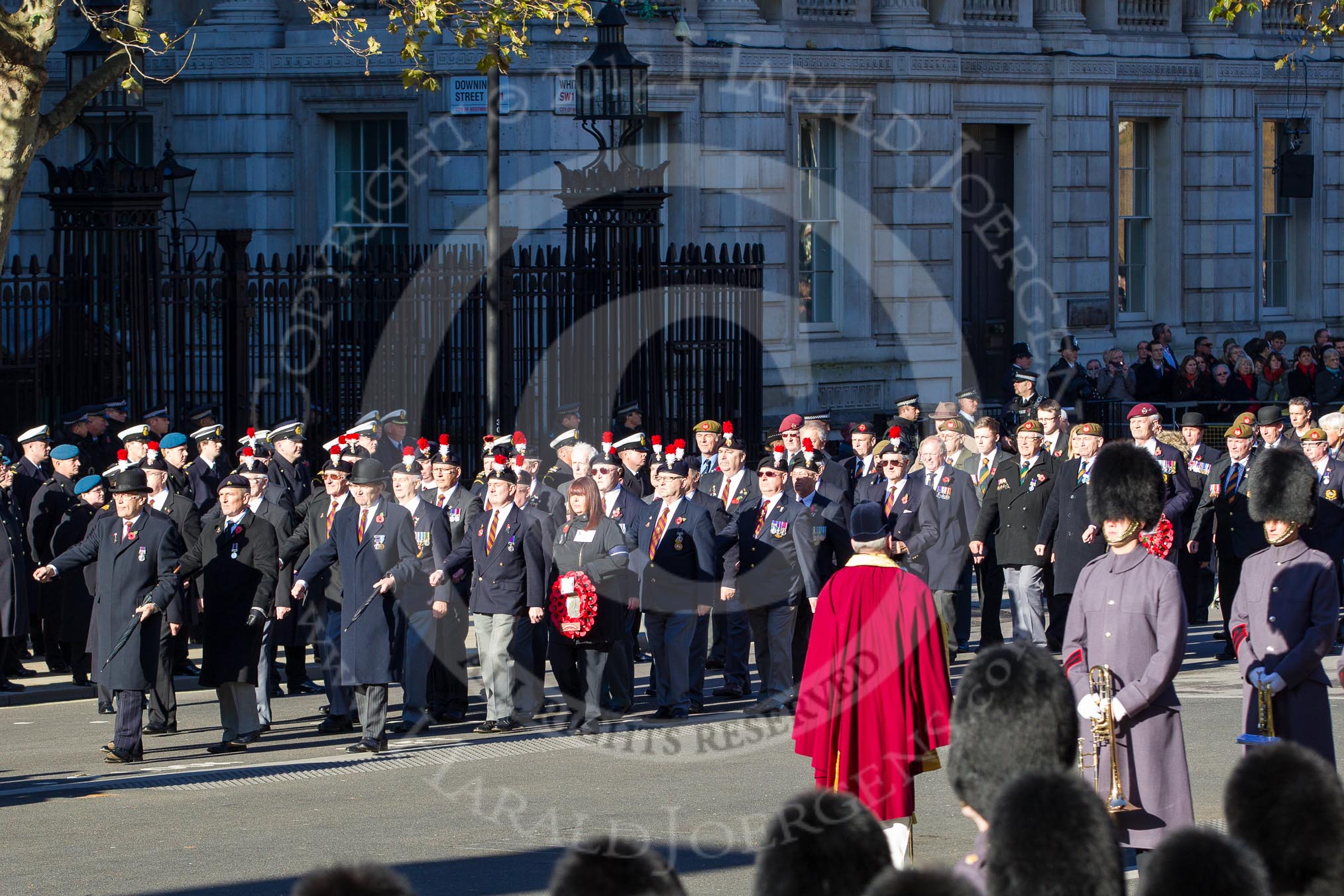 Remembrance Sunday 2012 Cenotaph March Past: Group A7 - Royal Northumberland Fusiliers  and A8 - 
The Duke of Lancaster's Regimental Association..
Whitehall, Cenotaph,
London SW1,

United Kingdom,
on 11 November 2012 at 11:48, image #575