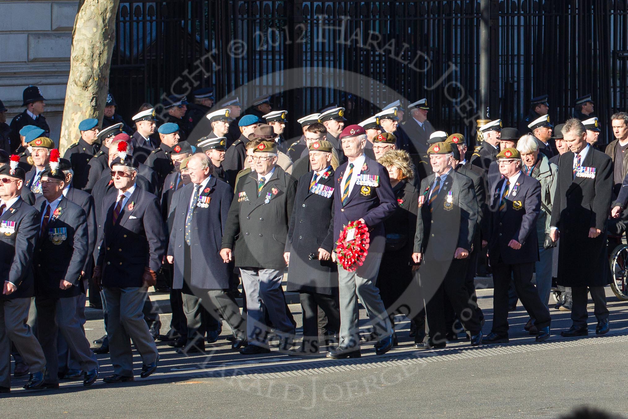 Remembrance Sunday 2012 Cenotaph March Past: Group A7 - Royal Northumberland Fusiliers  and A8 - 
The Duke of Lancaster's Regimental Association..
Whitehall, Cenotaph,
London SW1,

United Kingdom,
on 11 November 2012 at 11:49, image #583