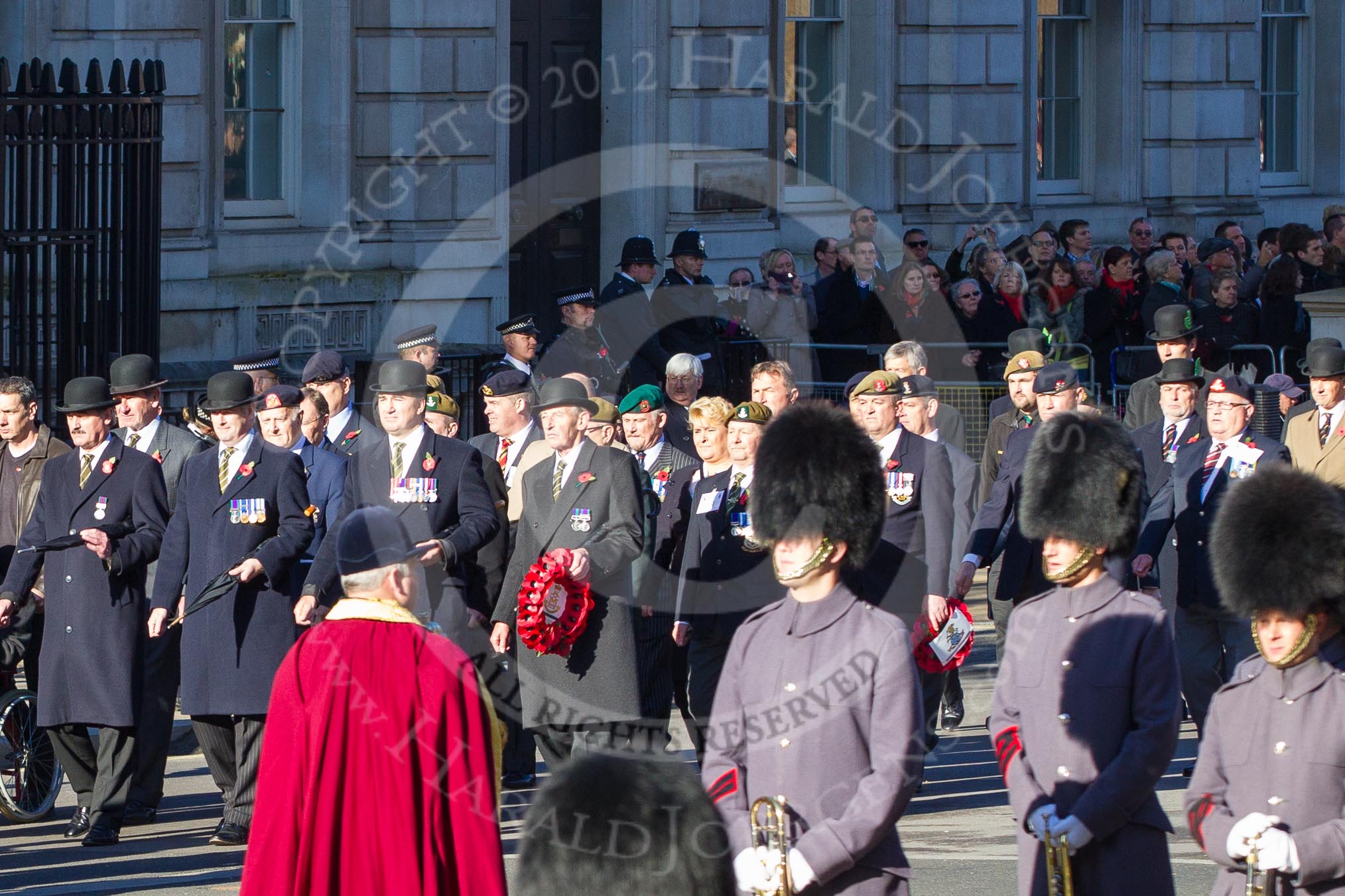 Remembrance Sunday 2012 Cenotaph March Past: Group A7 - Royal Northumberland Fusiliers  and A8 - 
The Duke of Lancaster's Regimental Association..
Whitehall, Cenotaph,
London SW1,

United Kingdom,
on 11 November 2012 at 11:49, image #584