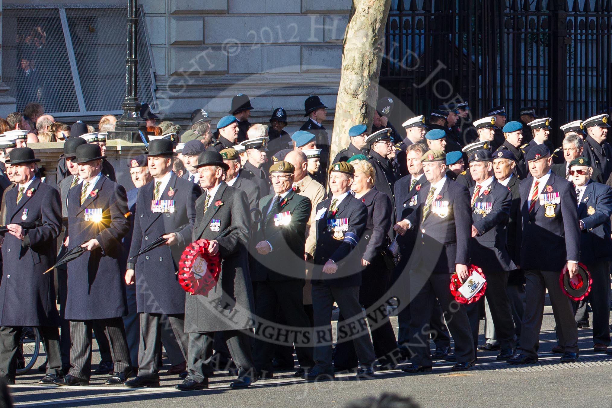 Remembrance Sunday 2012 Cenotaph March Past: Group A7 - Royal Northumberland Fusiliers, A8 - 
The Duke of Lancaster's Regimental Association, and A9 - Green Howards Association..
Whitehall, Cenotaph,
London SW1,

United Kingdom,
on 11 November 2012 at 11:49, image #598