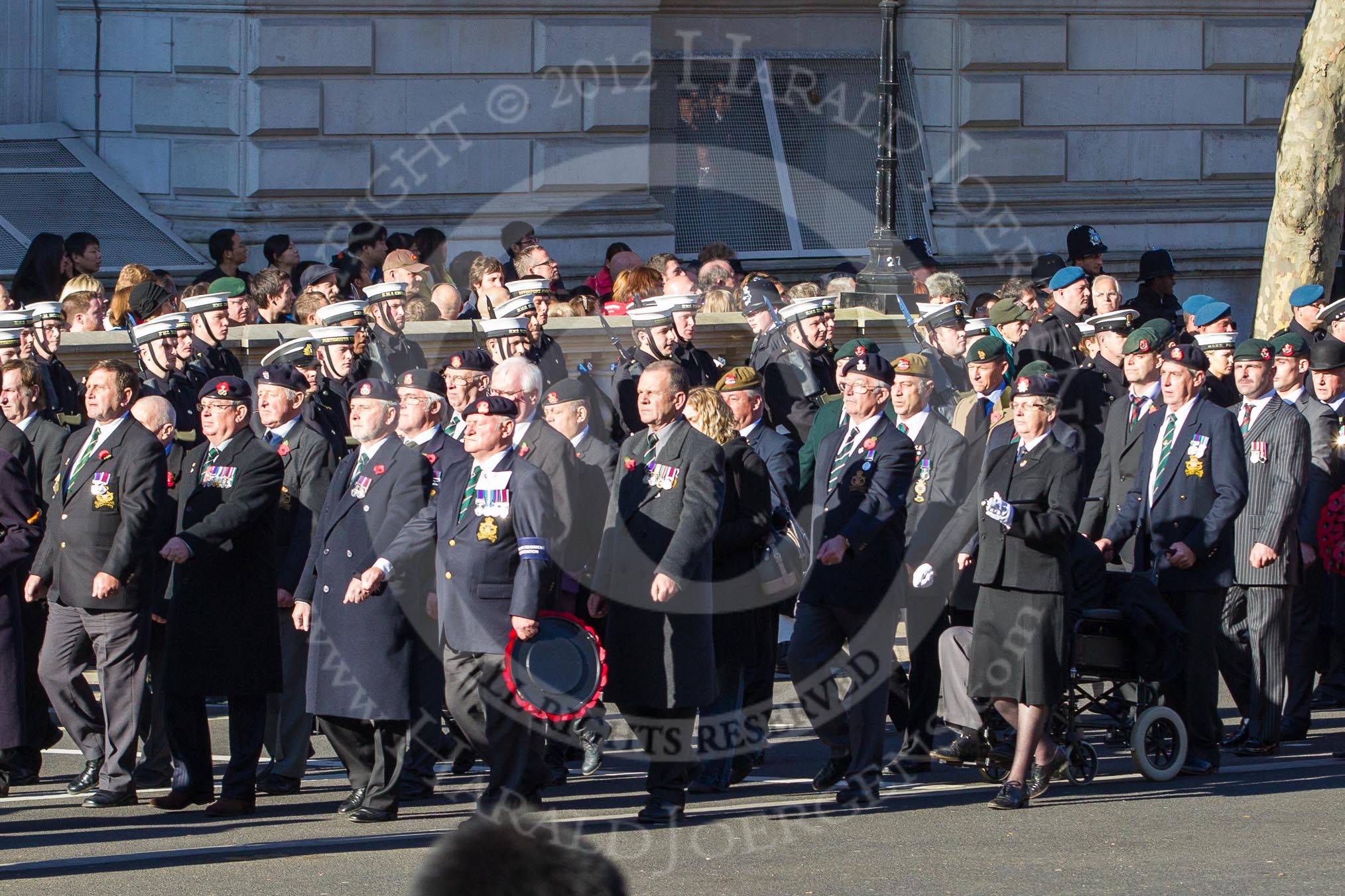 Remembrance Sunday 2012 Cenotaph March Past: Group A11 - Cheshire Regiment Association, A12 - Sherwood Foresters & Worcestershire Regiment, and A13 - Mercian Regiment Association..
Whitehall, Cenotaph,
London SW1,

United Kingdom,
on 11 November 2012 at 11:49, image #620