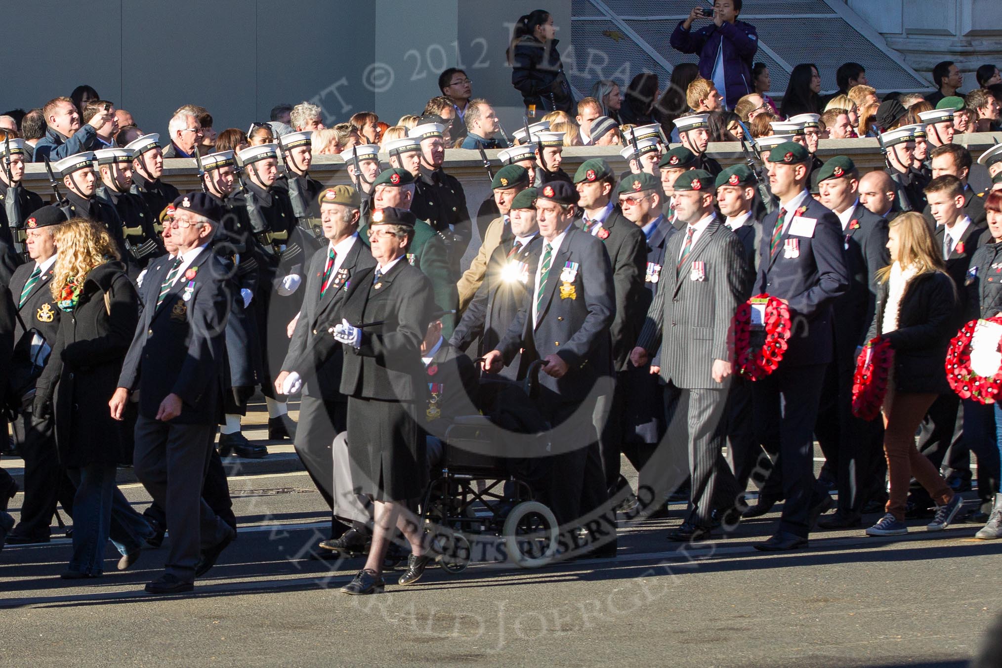 Remembrance Sunday 2012 Cenotaph March Past: Group A12 - Sherwood Foresters & Worcestershire Regiment, A13 - Mercian Regiment Association, and A14 - Rifles Regimental Association..
Whitehall, Cenotaph,
London SW1,

United Kingdom,
on 11 November 2012 at 11:50, image #633