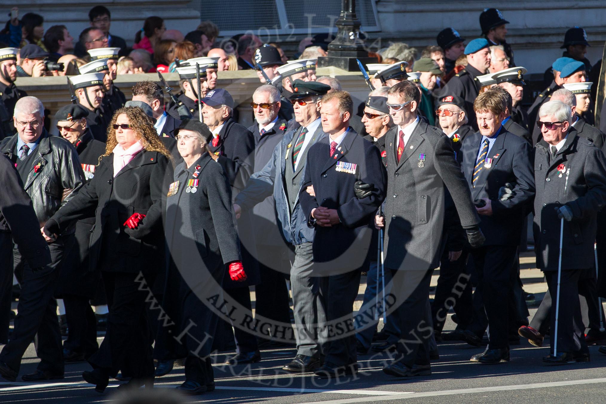 Remembrance Sunday 2012 Cenotaph March Past: Group C1, Blind Veterans UK..
Whitehall, Cenotaph,
London SW1,

United Kingdom,
on 11 November 2012 at 11:53, image #777