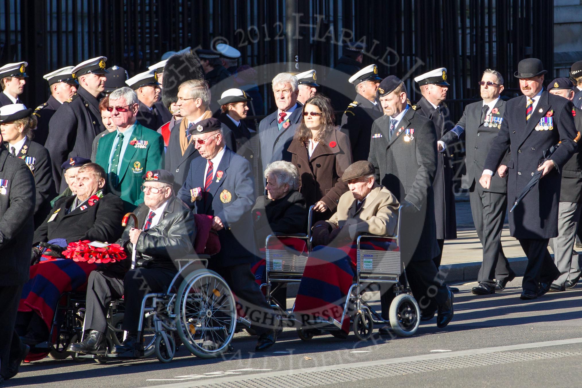 Remembrance Sunday 2012 Cenotaph March Past: Group C1, Blind Veterans UK and B1, Royal Army Medical Corps Association..
Whitehall, Cenotaph,
London SW1,

United Kingdom,
on 11 November 2012 at 11:54, image #801