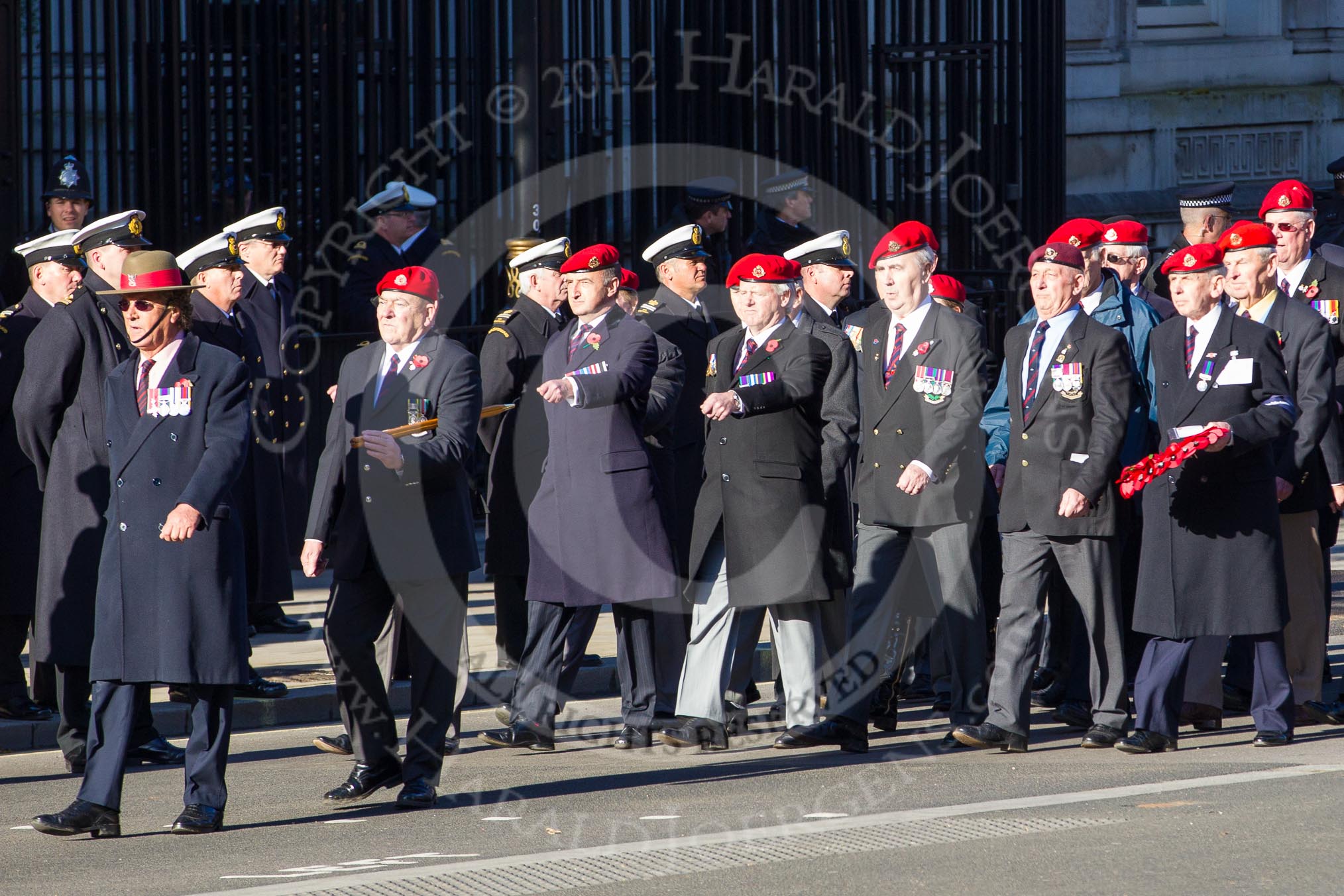 Remembrance Sunday 2012 Cenotaph March Past: Group B3, Royal Military Police Association..
Whitehall, Cenotaph,
London SW1,

United Kingdom,
on 11 November 2012 at 11:55, image #817