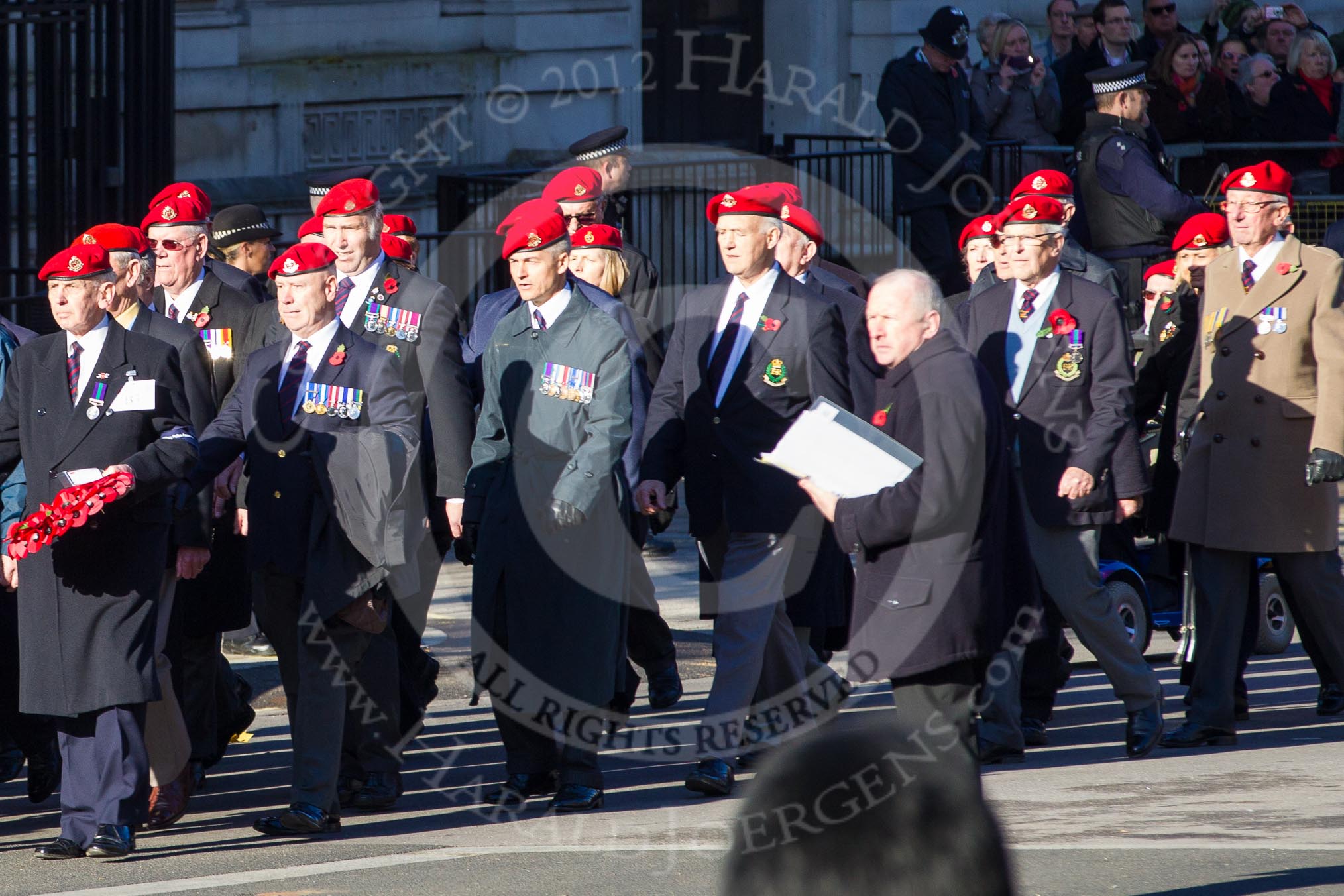 Remembrance Sunday 2012 Cenotaph March Past: Group B3, Royal Military Police Association..
Whitehall, Cenotaph,
London SW1,

United Kingdom,
on 11 November 2012 at 11:55, image #820