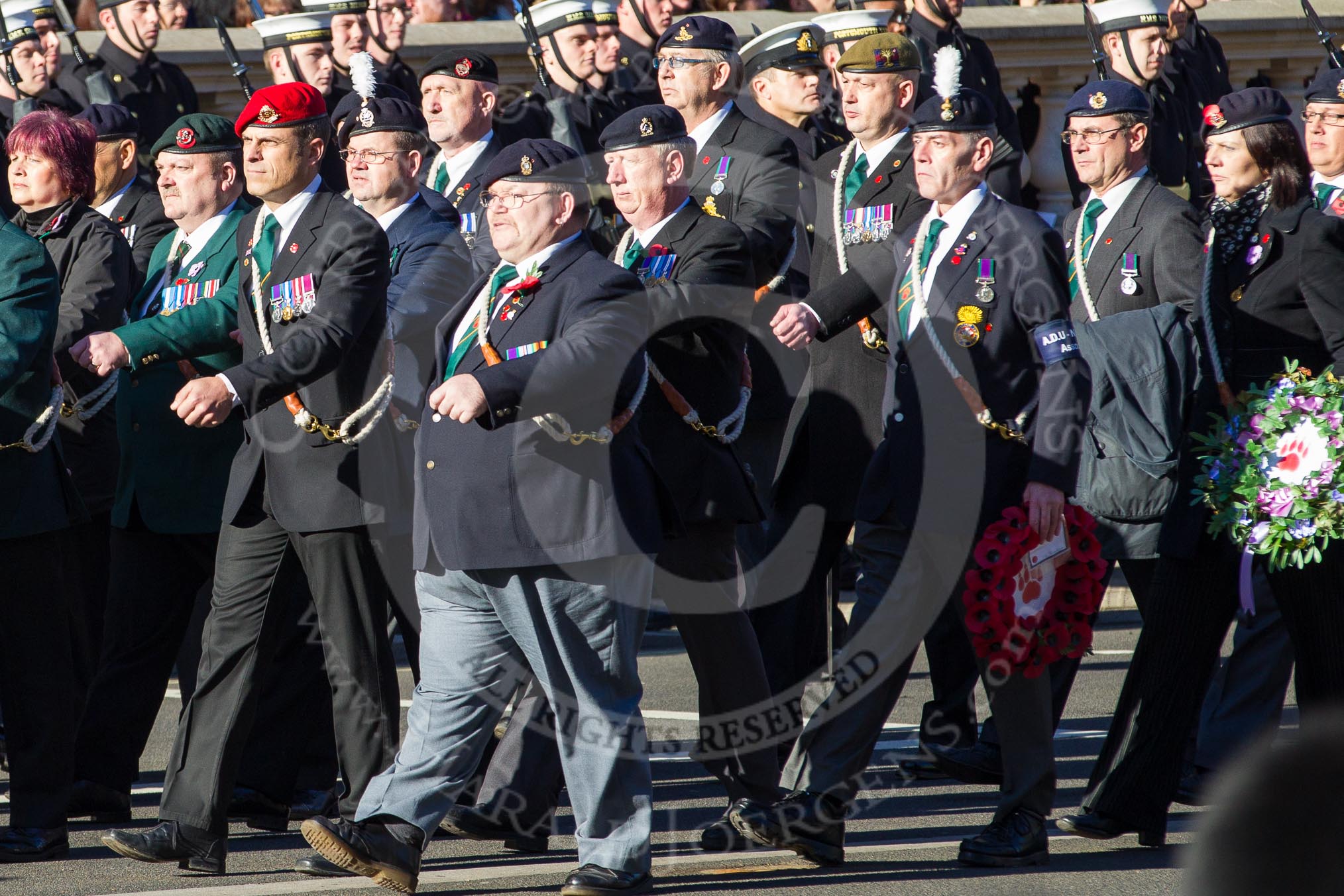 Photo 1211111157161D41046HaraldJoergens Remembrance Sunday 2012 Cenotaph March Past: Group B15 - 43rd Reconnaissance Regiment Old Comrades Association and B16 - Army Dog Unit Northern Ireland Association..
Whitehall, Cenotaph,
London SW1,
United Kingdom,
on 11 November 2012 at 11:57, image #906