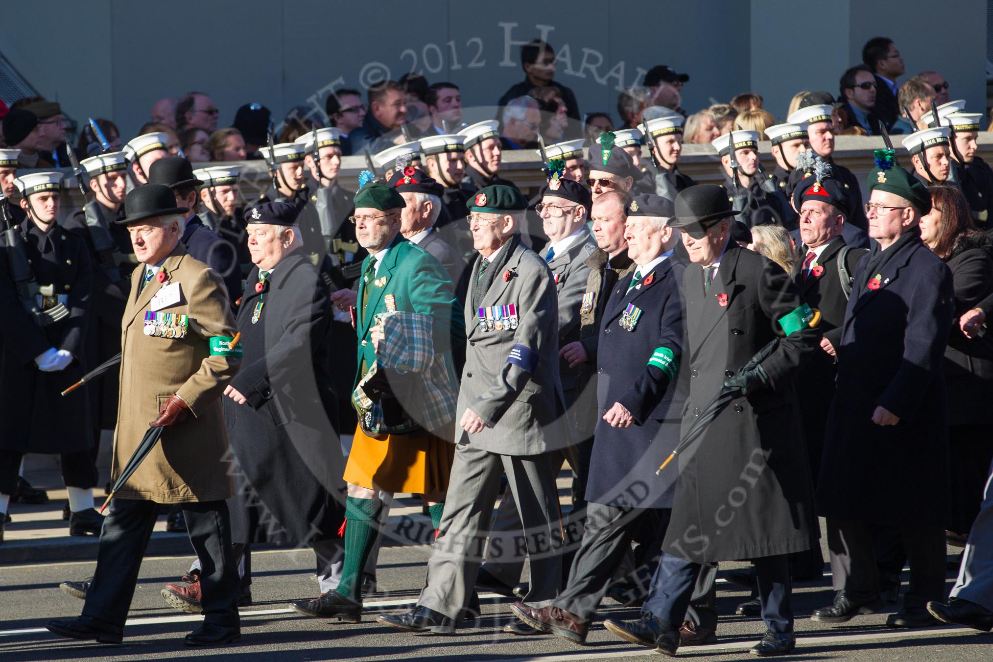 Remembrance Sunday 2012 Cenotaph March Past: Group B17 - North Irish Horse & Irish Regiments Old Comrades Association..
Whitehall, Cenotaph,
London SW1,

United Kingdom,
on 11 November 2012 at 11:57, image #914