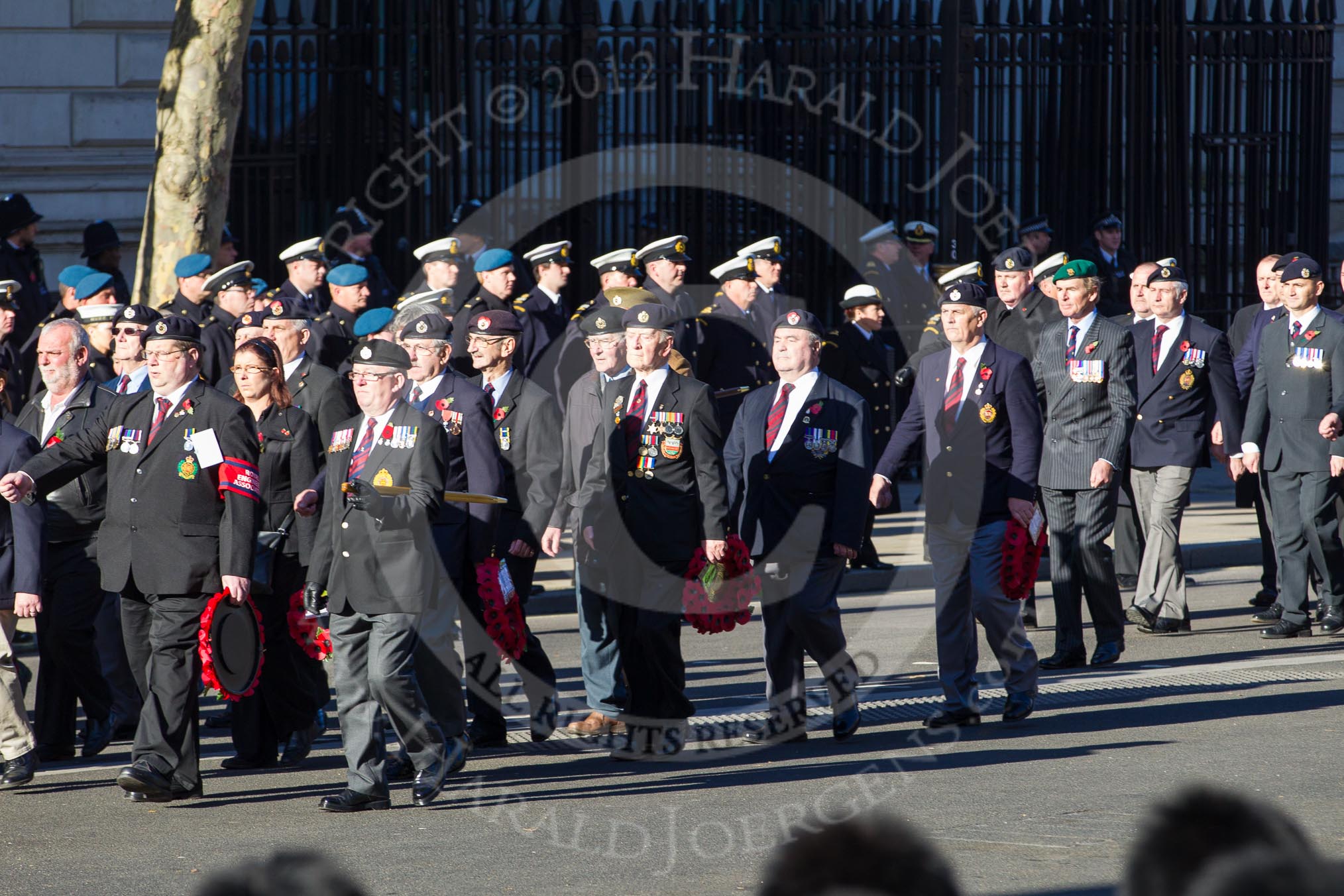 Remembrance Sunday 2012 Cenotaph March Past: Group B26 - Royal Engineers Association and B27 - Royal Engineers Bomb Disposal Association..
Whitehall, Cenotaph,
London SW1,

United Kingdom,
on 11 November 2012 at 11:58, image #977