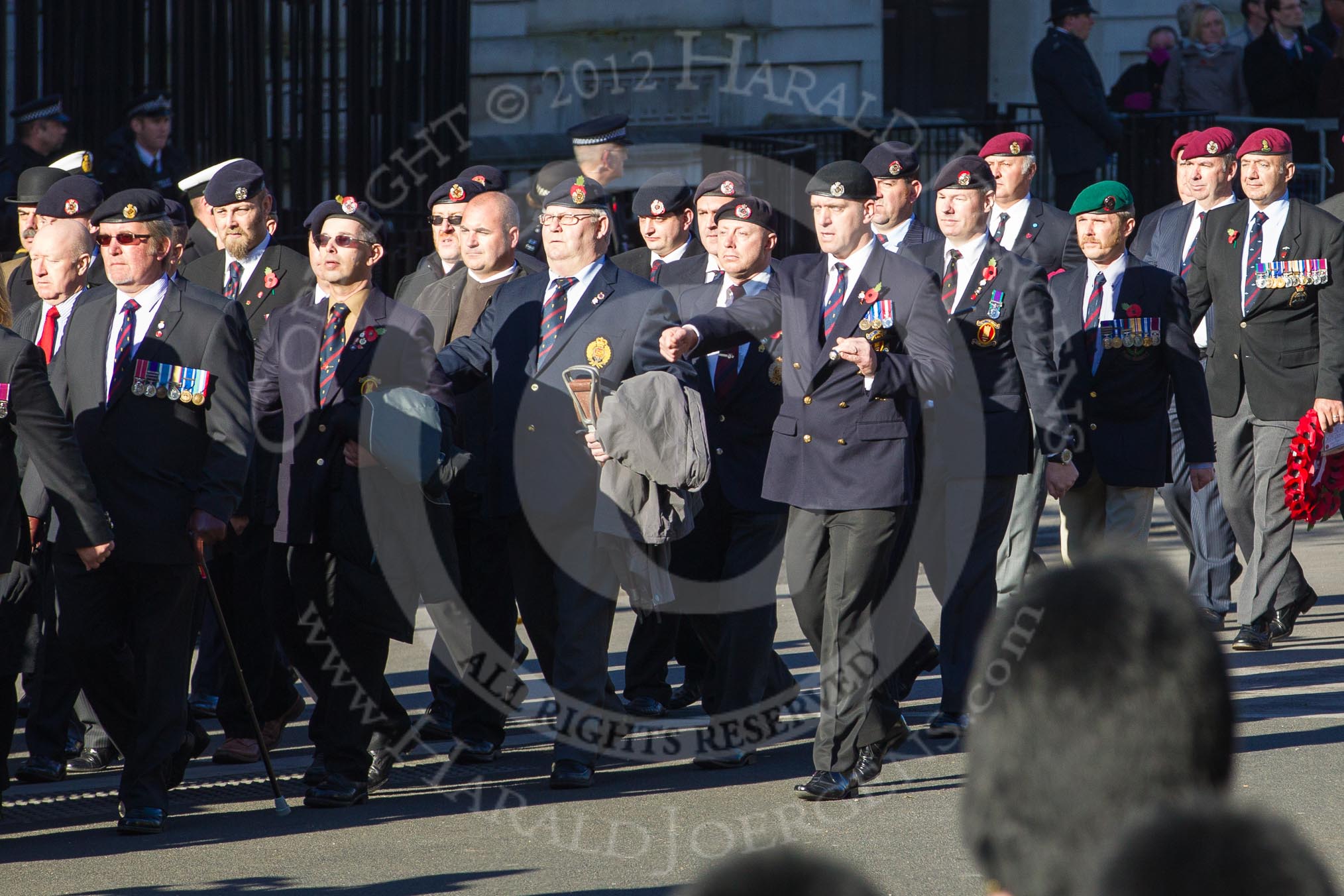 Remembrance Sunday 2012 Cenotaph March Past: Royal Engineers Bomb Disposal Association and B28 - Airborne Engineers Association..
Whitehall, Cenotaph,
London SW1,

United Kingdom,
on 11 November 2012 at 11:59, image #987