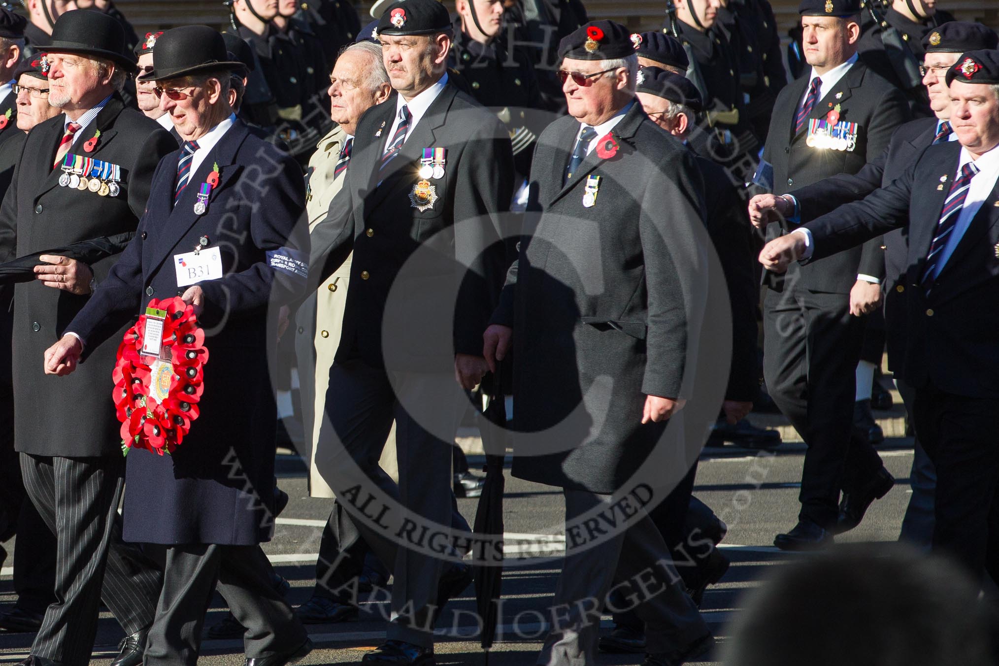 Remembrance Sunday 2012 Cenotaph March Past: Group B31 - Royal Army Service Corps & Royal Corps of Transport Association..
Whitehall, Cenotaph,
London SW1,

United Kingdom,
on 11 November 2012 at 11:59, image #1018