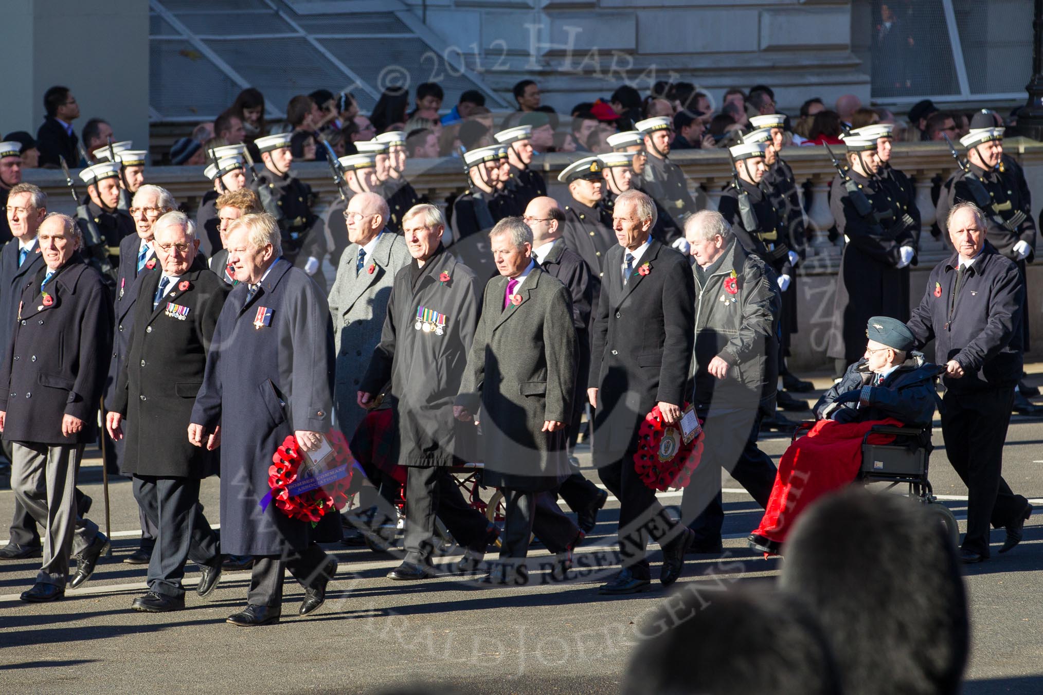 Remembrance Sunday 2012 Cenotaph March Past: Group C14 - Bomber Command Association..
Whitehall, Cenotaph,
London SW1,

United Kingdom,
on 11 November 2012 at 12:02, image #1132