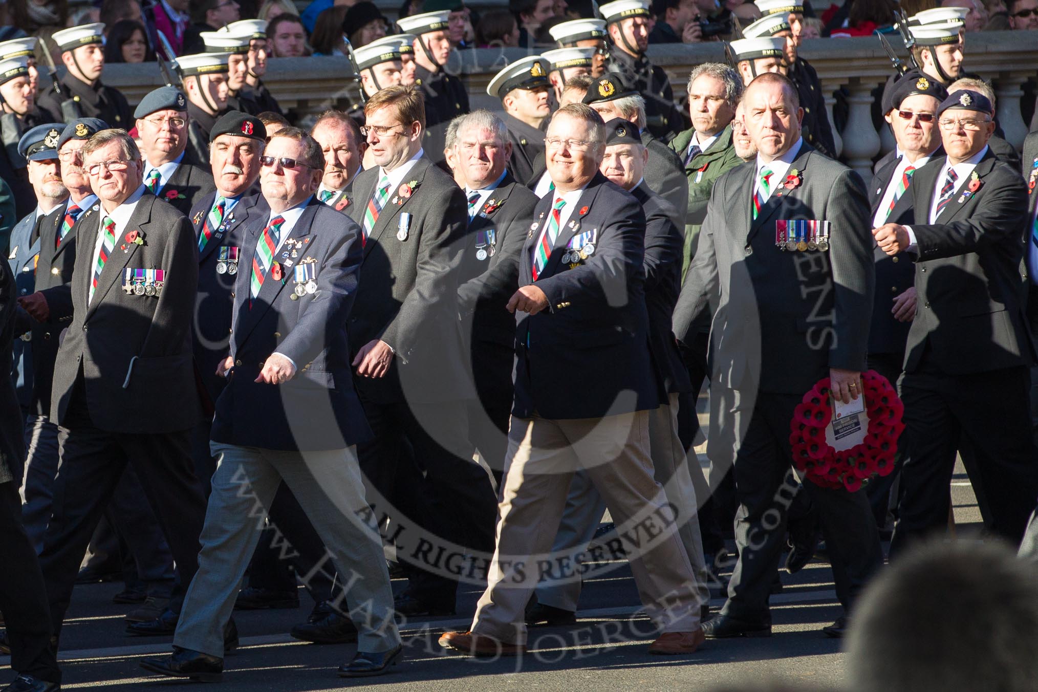 Remembrance Sunday 2012 Cenotaph March Past: Group D1 - South Atlantic Medal Association..
Whitehall, Cenotaph,
London SW1,

United Kingdom,
on 11 November 2012 at 12:04, image #1208