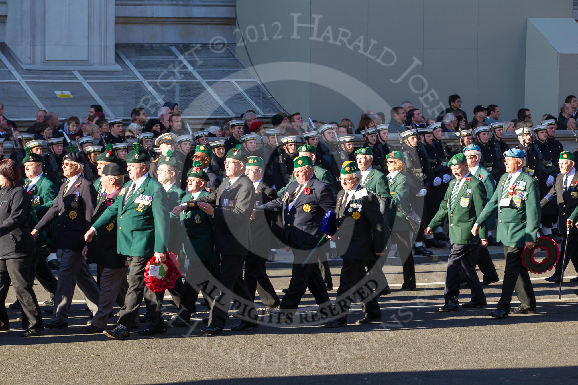 Remembrance Sunday 2012 Cenotaph March Past: Group D21 - Northern Ireland Veterans' Association, D22 - Irish United Nations Veterans Association, and D23 - ONET UK..
Whitehall, Cenotaph,
London SW1,

United Kingdom,
on 11 November 2012 at 12:08, image #1400
