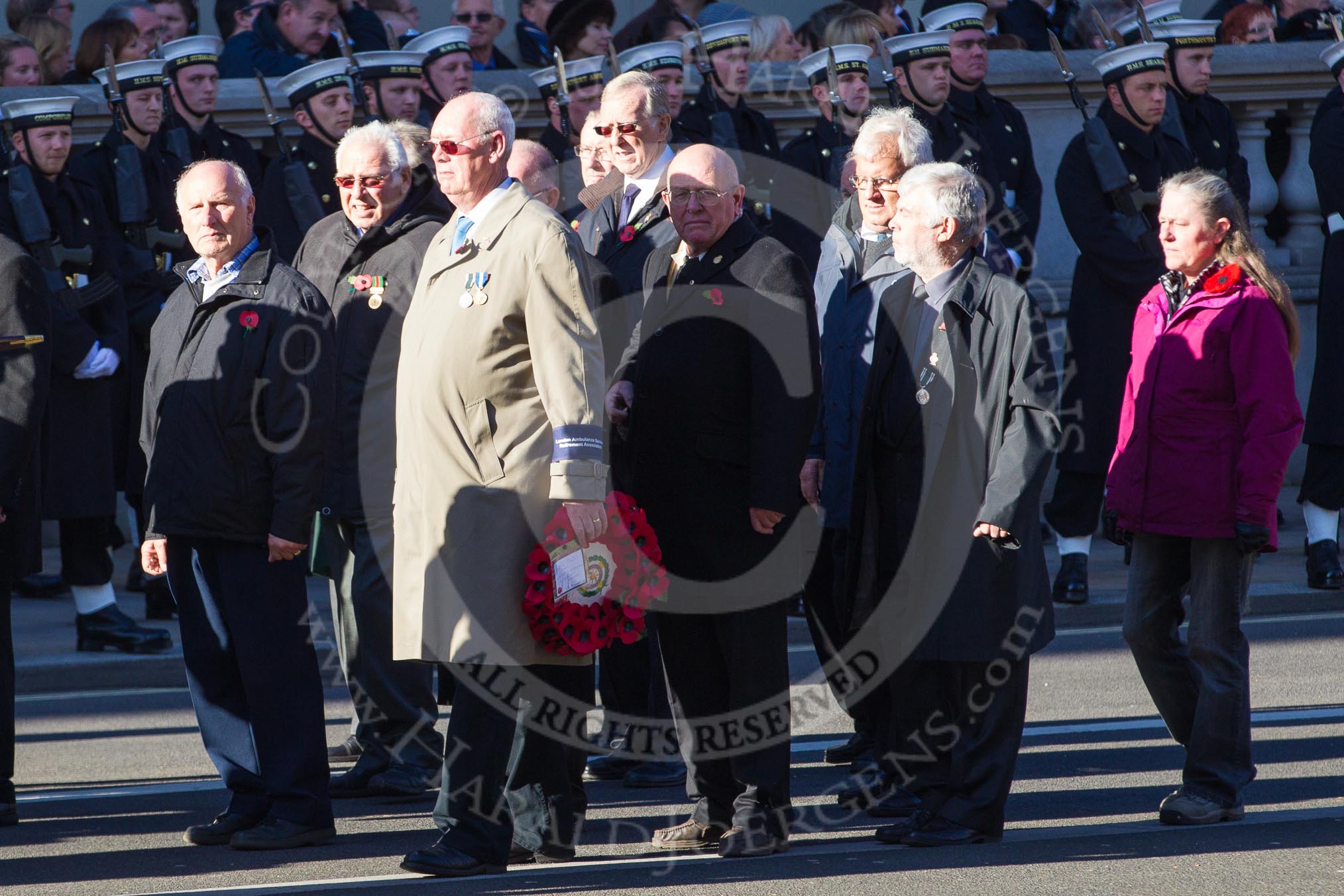 Remembrance Sunday 2012 Cenotaph March Past: Group M15 - London Ambulance Service Retirement Association..
Whitehall, Cenotaph,
London SW1,

United Kingdom,
on 11 November 2012 at 12:11, image #1523