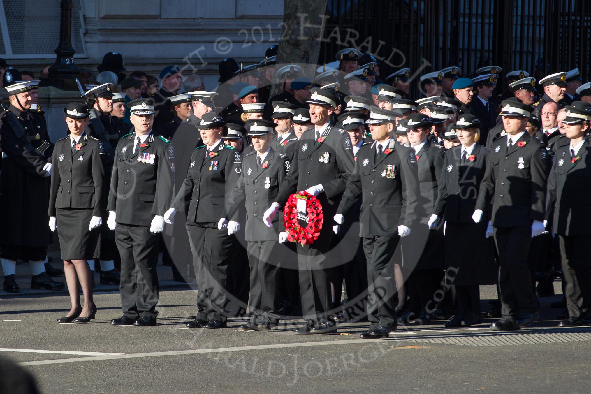 Remembrance Sunday 2012 Cenotaph March Past: Group M16 - St John Ambulance..
Whitehall, Cenotaph,
London SW1,

United Kingdom,
on 11 November 2012 at 12:11, image #1525