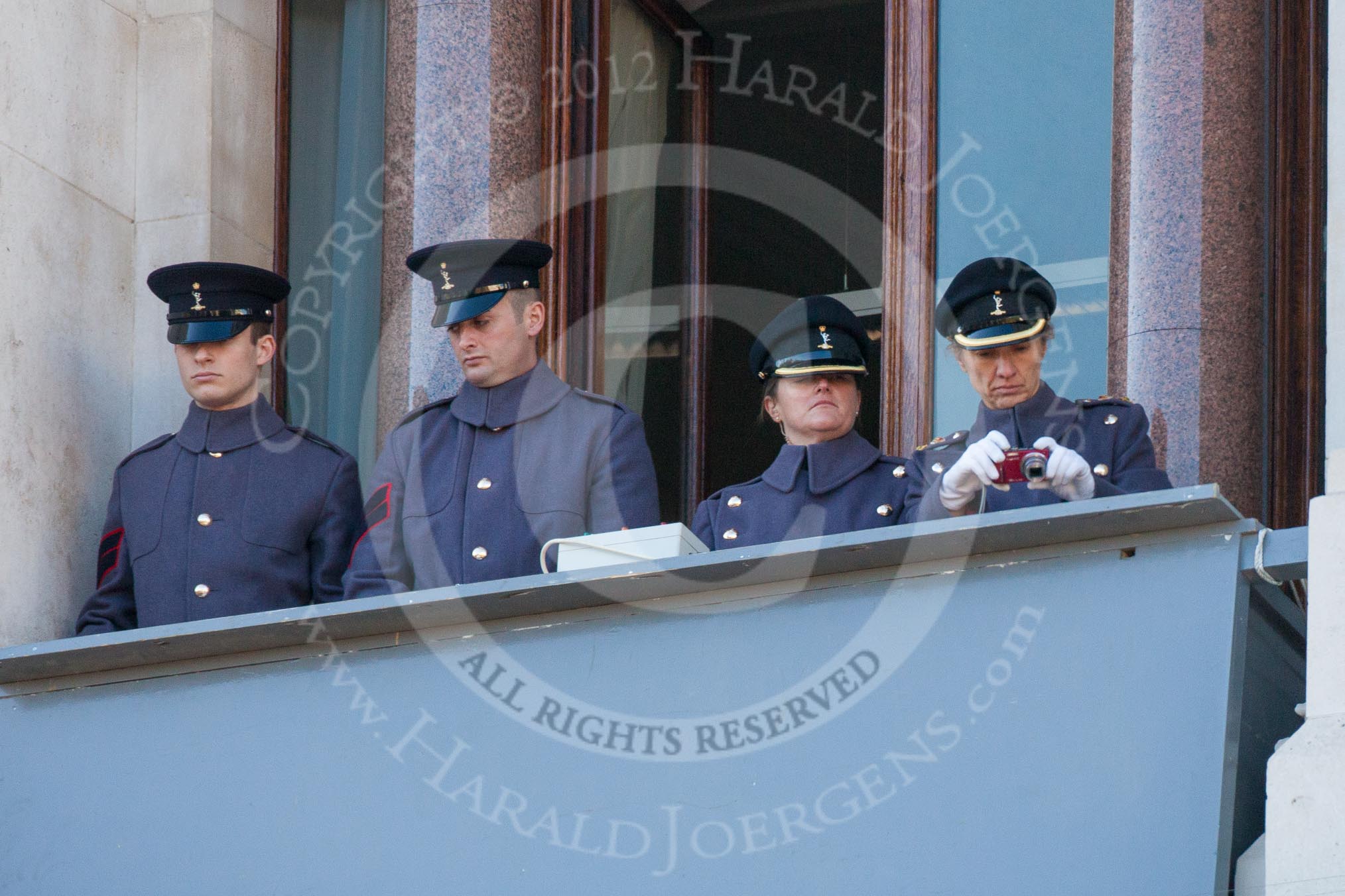 Remembrance Sunday 2012 Cenotaph March Past: On one of the balconies of the Foreign- and Commonwealth Office building after the March Past..
Whitehall, Cenotaph,
London SW1,

United Kingdom,
on 11 November 2012 at 12:17, image #1779