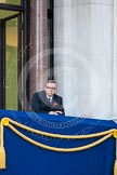 Remembrance Sunday 2012 Cenotaph March Past: Michael Gove, the Secretary of State for Education, on one of the balconies of the Foreign- and Commonwealth Office building after the March Past..
Whitehall, Cenotaph,
London SW1,

United Kingdom,
on 11 November 2012 at 12:20, image #1786