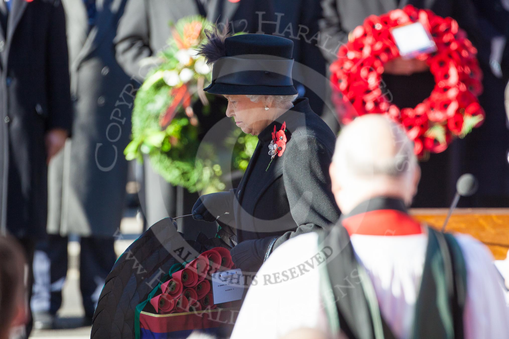 HM The Queen, about to lay her wreath at the Cenotaph.