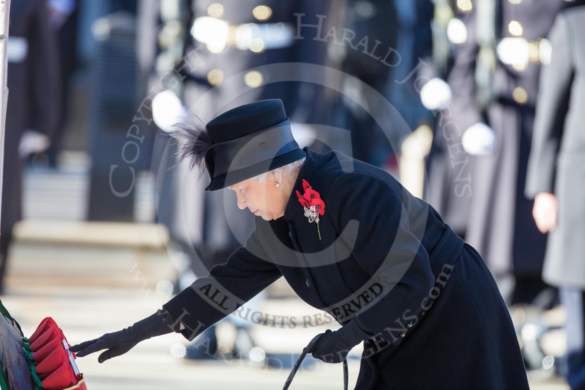 HM The Queen laying a wreath at the Cenotaph.