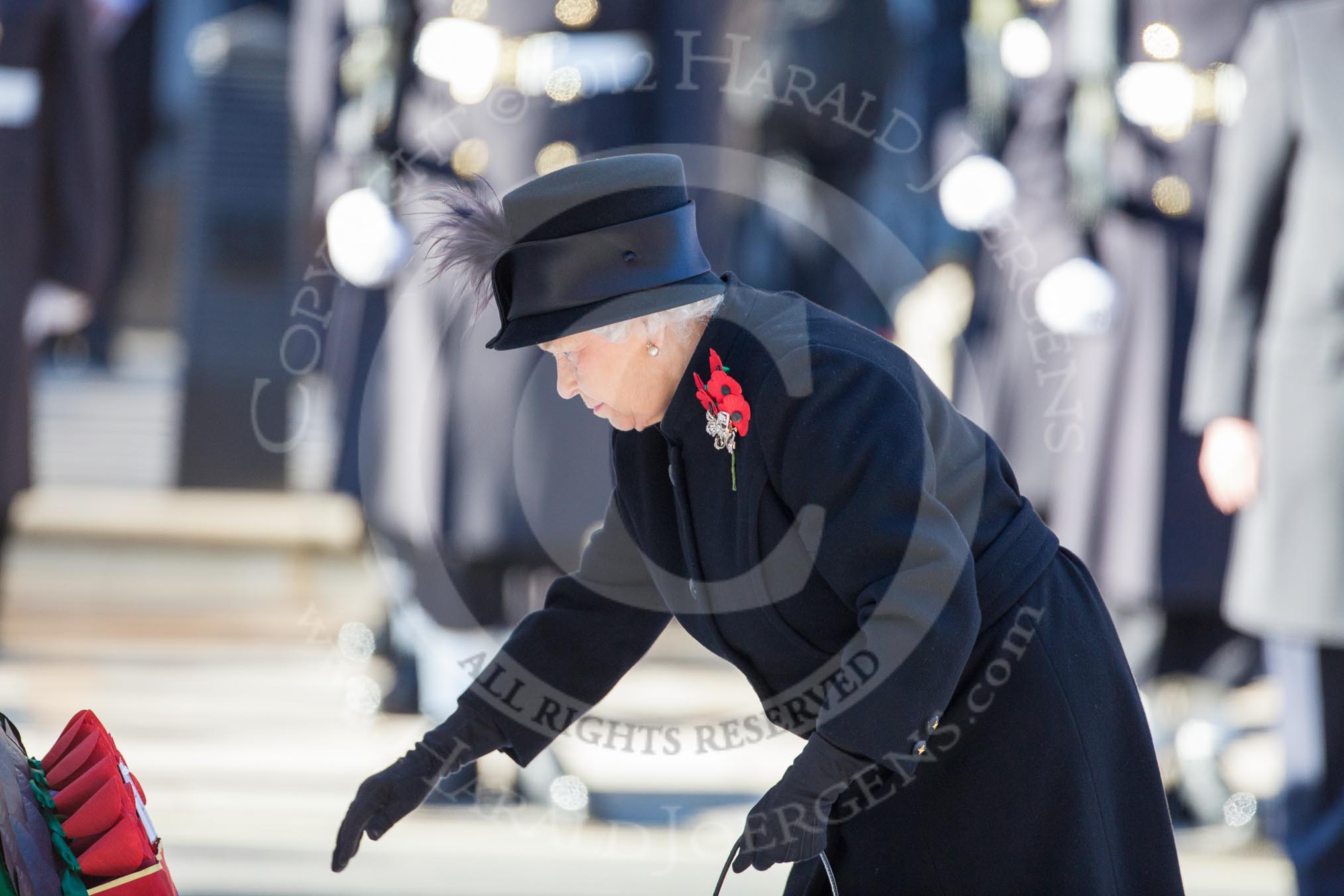 HM The Queen, having laid her wreath at the Cenotaph.
