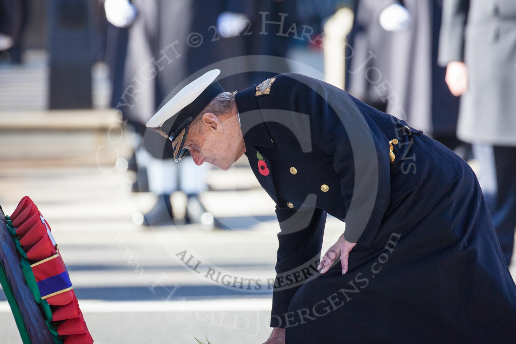 HRH The Duke of Edinburgh, having laid his wreath at the Cenotaph.