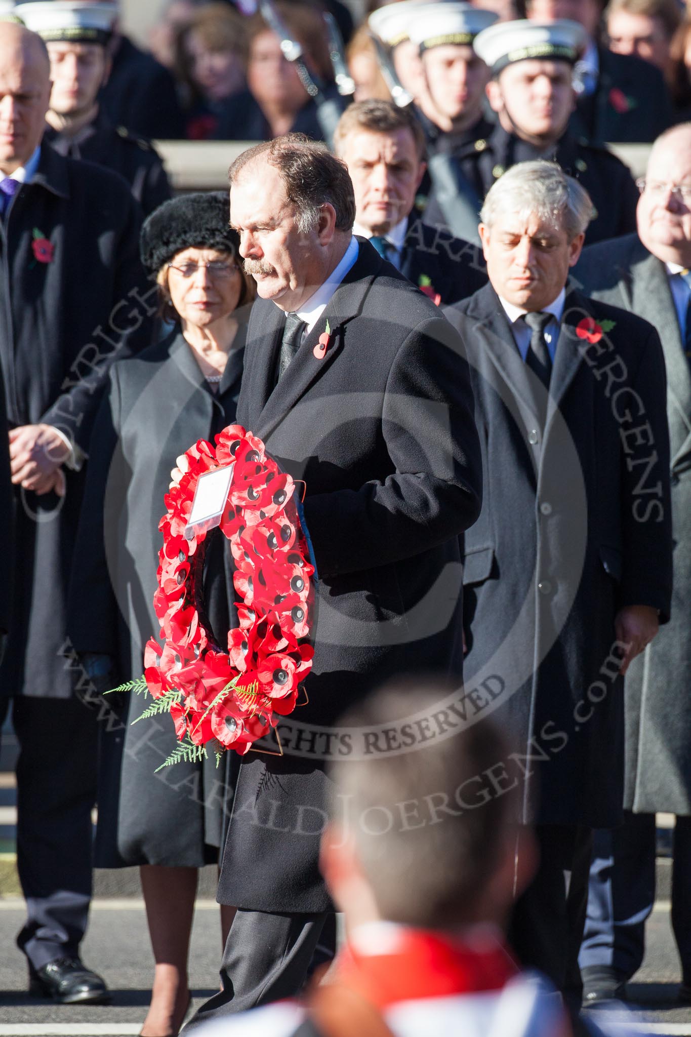 Elfyn Llywd as Westminster Plaid Cymru Group Leader, about to lay a wreath at the Cenotaph.