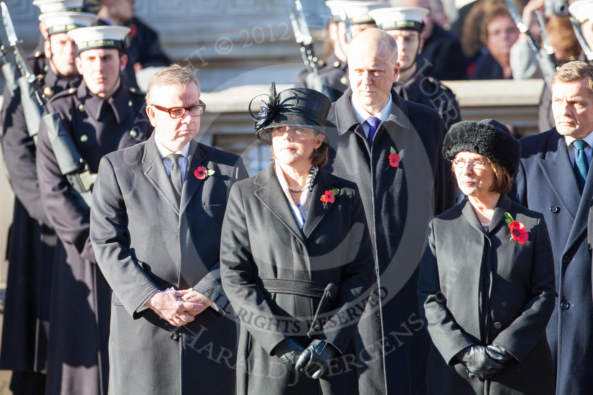 Maria Miller, Secretary of State for Culture, Media, and Sport, and Baroness Hayman, Lord Speaker.  Behind Michael Gove, Chris Grayling, and David Jones.