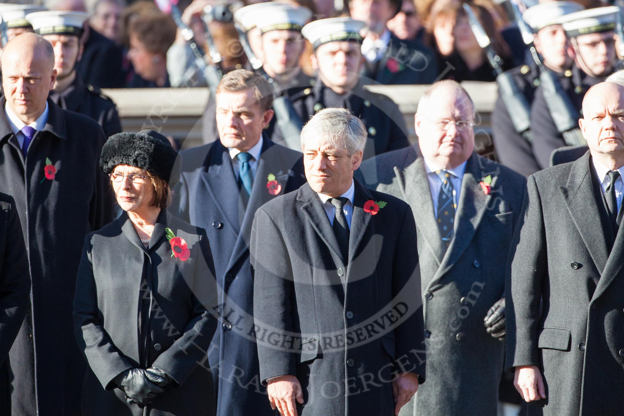 Baroness Hayman, Lord Speaker, John Bercow, Speaker of the House of Commons, and William Hague, Foreign Secretary, on behalf of the Overseas Terretories. In the row behind Chris Grayling, David Jones, and Eric Pickles.