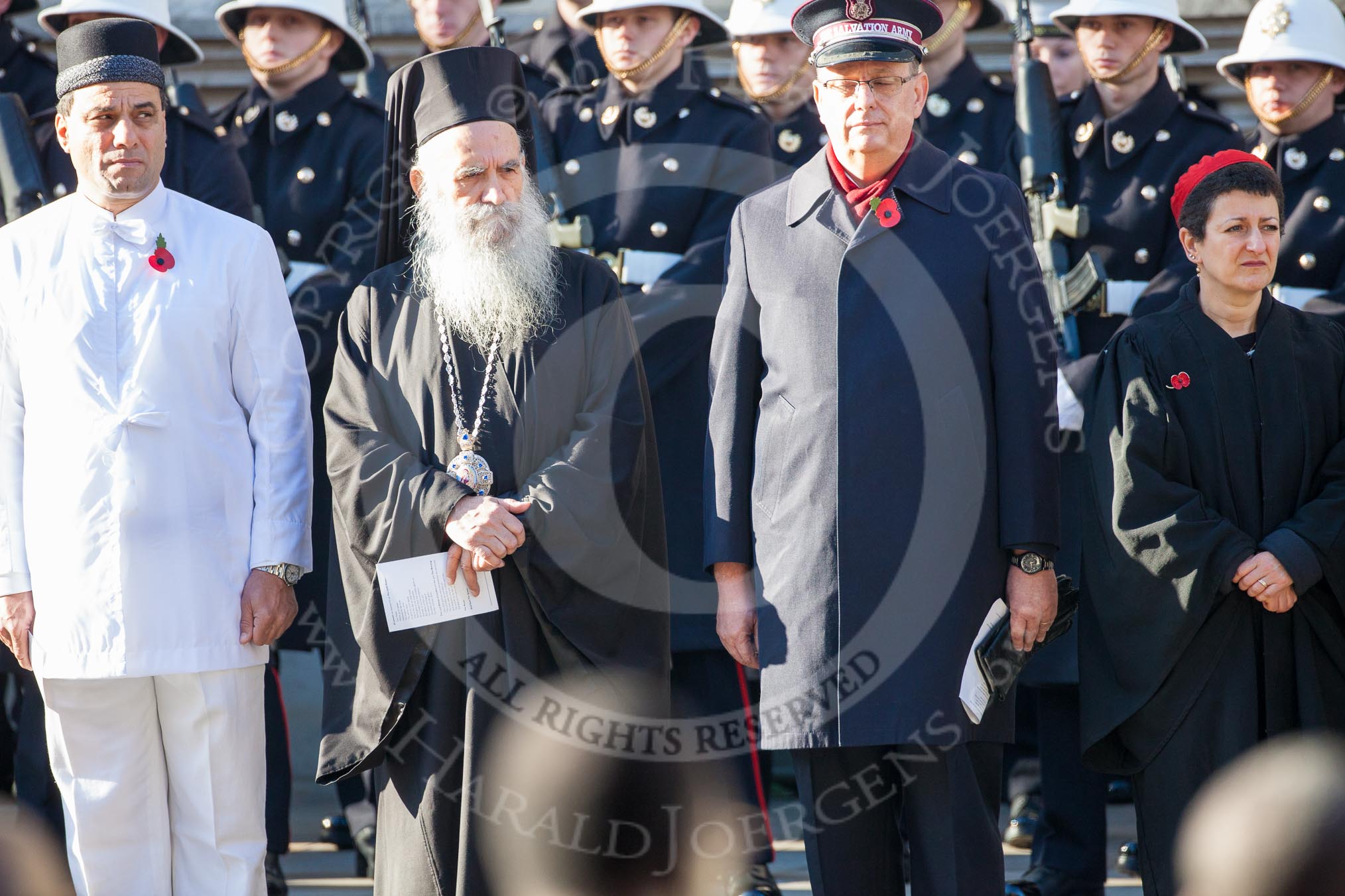Representatives of the faith communities, here Lord Karan Bilimoria as representative of the Zoroastrian Church, His Eminence The Archbishop Gregorius for the Greek Orthodox Church, Commissioner Andrew Cox for the Salvation Army, and Rabbi Laura Janner-Klausner for the Movement for Reform Judaism.