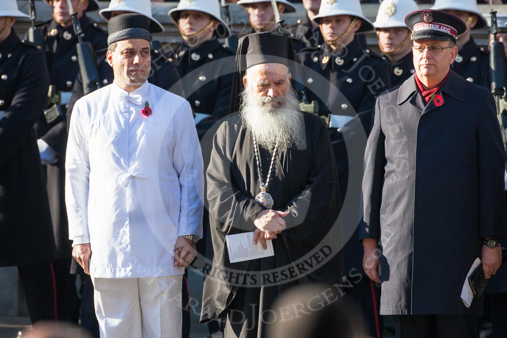 Representatives of the faith communities, here Lord Karan Bilimoria as representative of the Zoroastrian Church, His Eminence The Archbishop Gregorius for the Greek Orthodox Church, and Commissioner Andrew Cox for the Salvation Army.