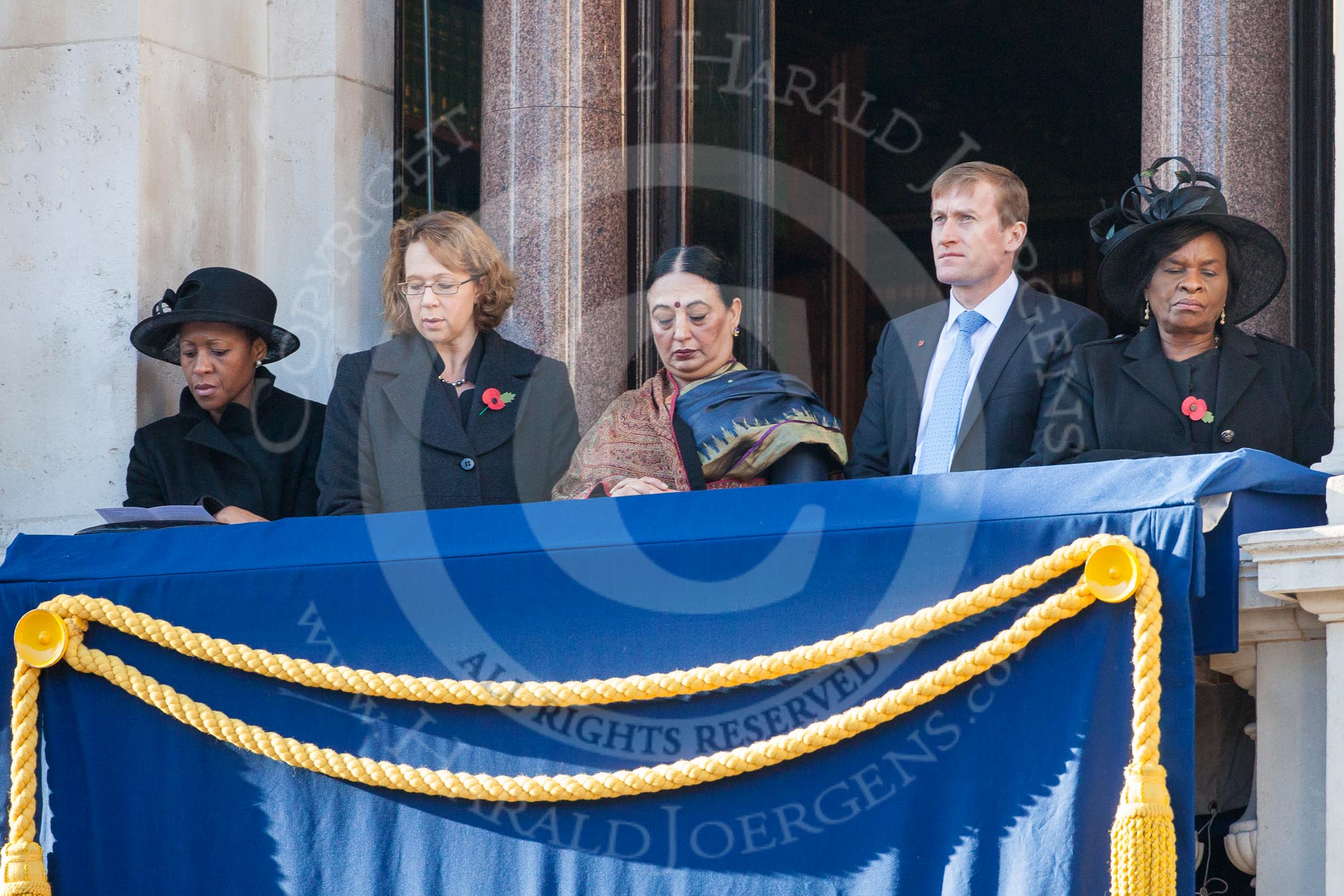 Guests on one of the balconies of the Foreign- and Commonweath Office building during the service by the Bishop of London.
