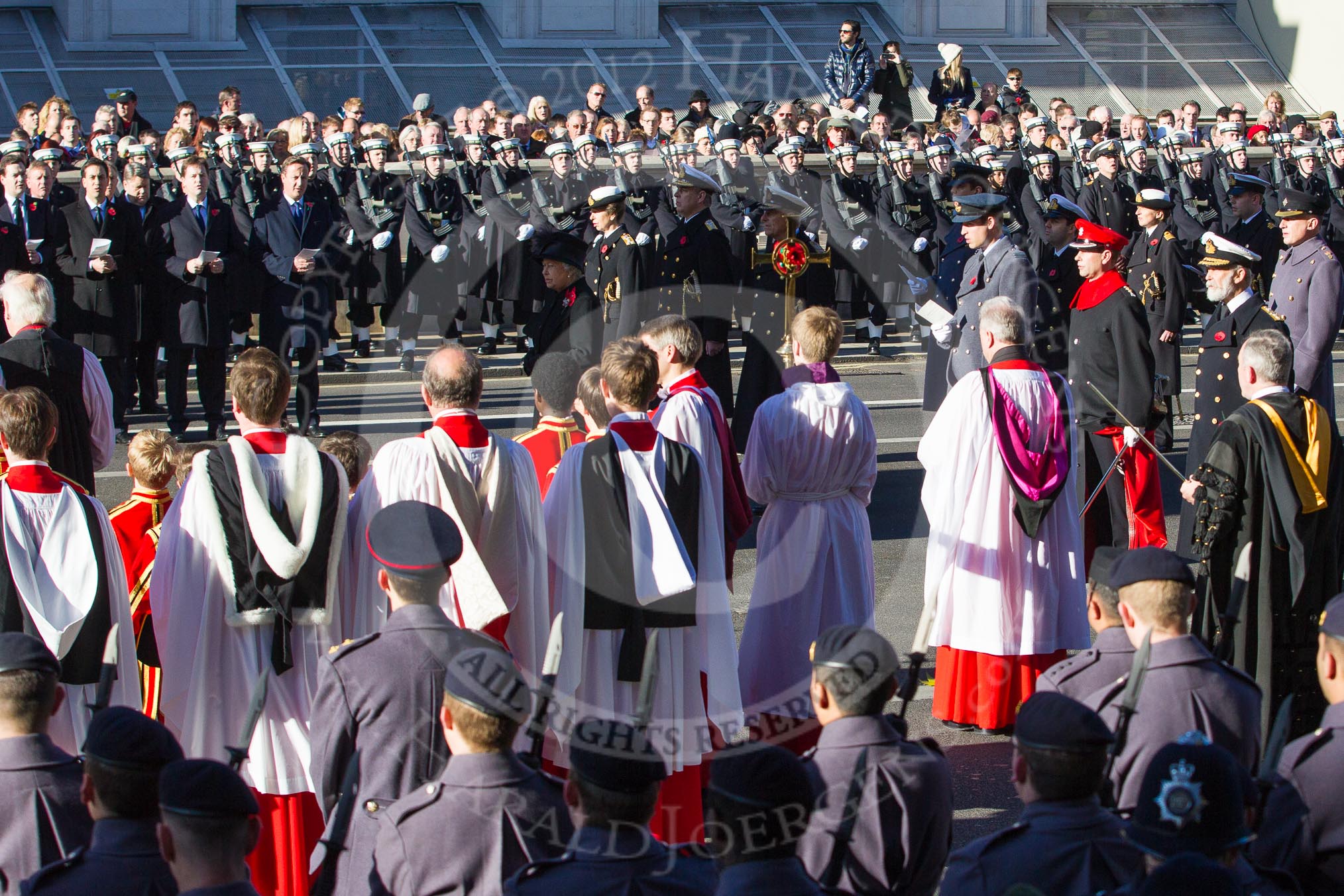 HM The Queen, Members of the Royal Family, and guests singing during the service by the Bishop of London.