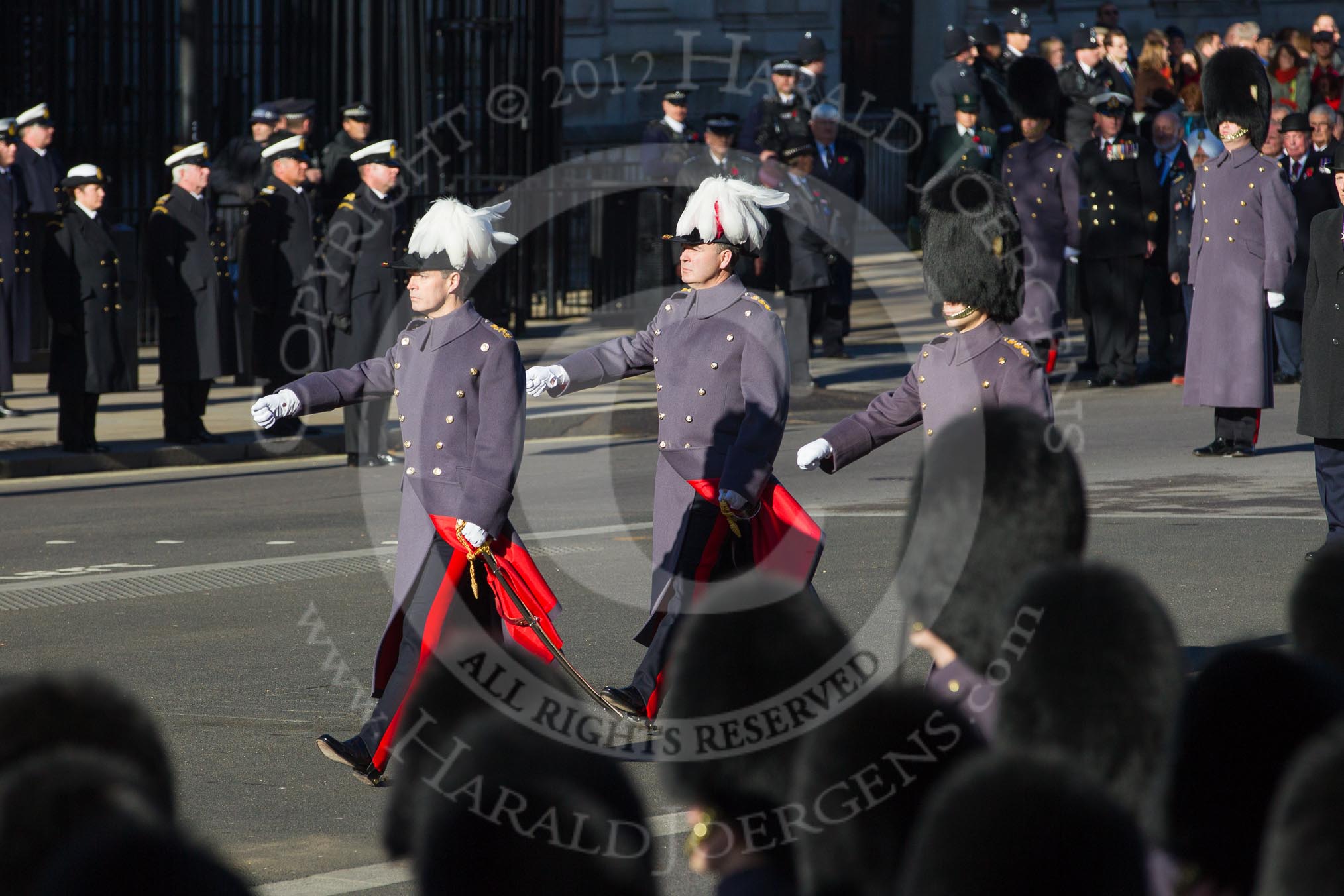 Major-General George Norton CBE, General Officer Commanding London District and Major-General commanding the Household Division, is leaveing Whitehall after the service, followed by his Chief of Staff and Aide-de-Camp.