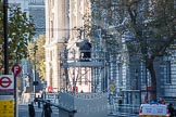 A temporary scaffolding structure set up in the middle of Whitehall for one of the BBC/SIS  cameras.