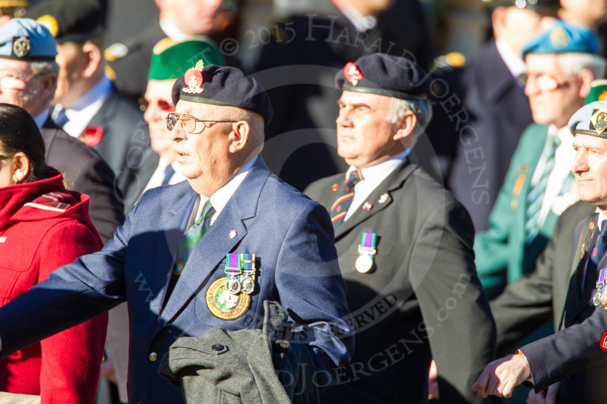 Remembrance Sunday Cenotaph March Past 2013: D18 - the Northrn Ireland Veterans' Association  with 42 marchers, or D19 - the Irish United Nations Veterans Association with 12 marchers, more information would be appreciated!.
Press stand opposite the Foreign Office building, Whitehall, London SW1,
London,
Greater London,
United Kingdom,
on 10 November 2013 at 11:40, image #145