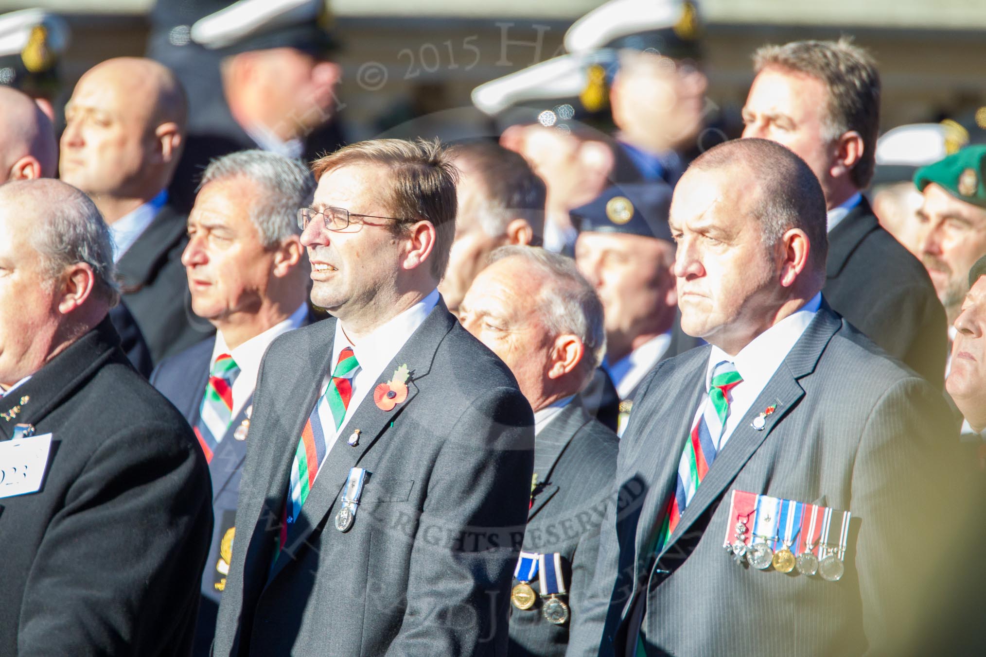Remembrance Sunday Cenotaph March Past 2013: D23 - South Atlantic Medal Association (SAMA 82): The South Atlantic Medal (1982) is the official name of the medal awarded to almost 30,000 service men and women - and civilians - who took part in the campaign to liberate the Falkland Islands in 1982. The South Atlantic Medal Association is their Association..
Press stand opposite the Foreign Office building, Whitehall, London SW1,
London,
Greater London,
United Kingdom,
on 10 November 2013 at 11:41, image #170