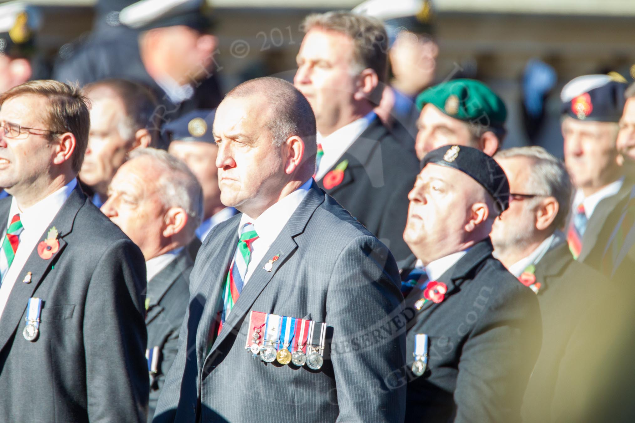 Remembrance Sunday Cenotaph March Past 2013: D23 - South Atlantic Medal Association (SAMA 82): The South Atlantic Medal (1982) is the official name of the medal awarded to almost 30,000 service men and women - and civilians - who took part in the campaign to liberate the Falkland Islands in 1982. The South Atlantic Medal Association is their Association..
Press stand opposite the Foreign Office building, Whitehall, London SW1,
London,
Greater London,
United Kingdom,
on 10 November 2013 at 11:41, image #171