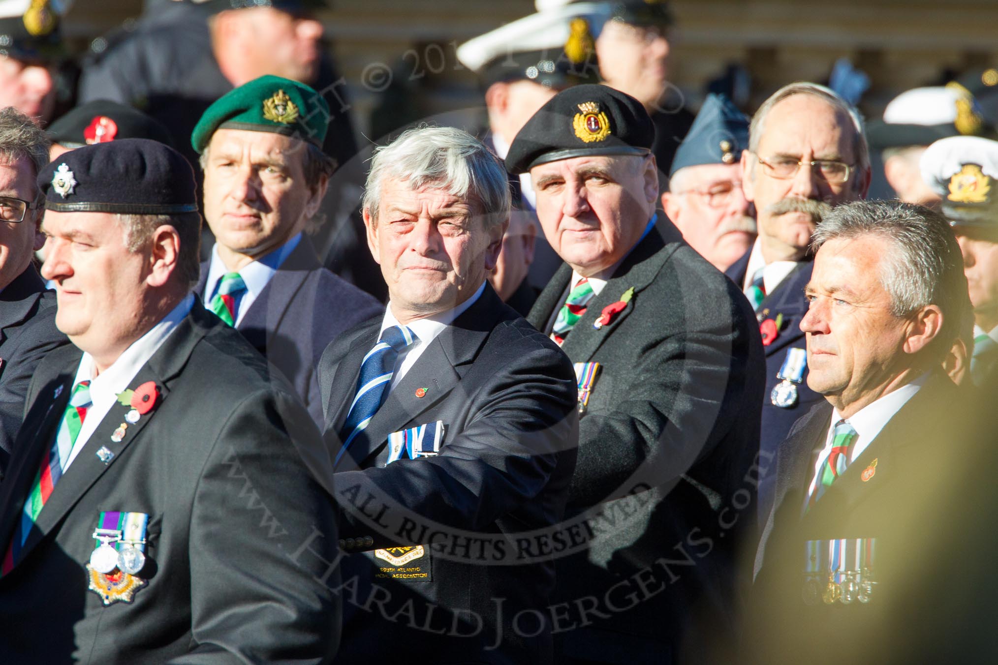 Remembrance Sunday Cenotaph March Past 2013: D23 - South Atlantic Medal Association (SAMA 82): The South Atlantic Medal (1982) is the official name of the medal awarded to almost 30,000 service men and women - and civilians - who took part in the campaign to liberate the Falkland Islands in 1982. The South Atlantic Medal Association is their Association..
Press stand opposite the Foreign Office building, Whitehall, London SW1,
London,
Greater London,
United Kingdom,
on 10 November 2013 at 11:41, image #175