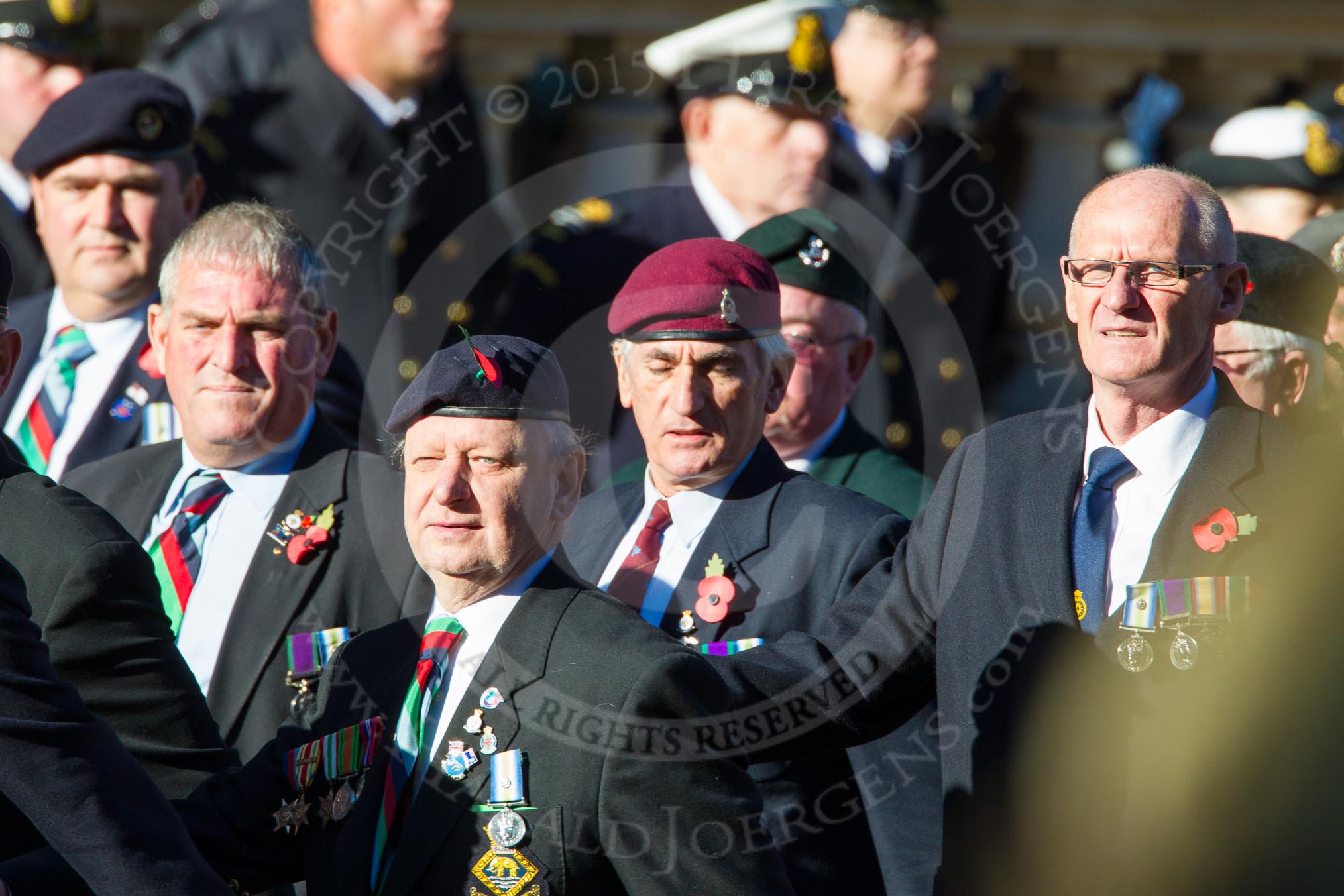 Remembrance Sunday Cenotaph March Past 2013: D23 - South Atlantic Medal Association (SAMA 82): The South Atlantic Medal (1982) is the official name of the medal awarded to almost 30,000 service men and women - and civilians - who took part in the campaign to liberate the Falkland Islands in 1982. The South Atlantic Medal Association is their Association..
Press stand opposite the Foreign Office building, Whitehall, London SW1,
London,
Greater London,
United Kingdom,
on 10 November 2013 at 11:41, image #183