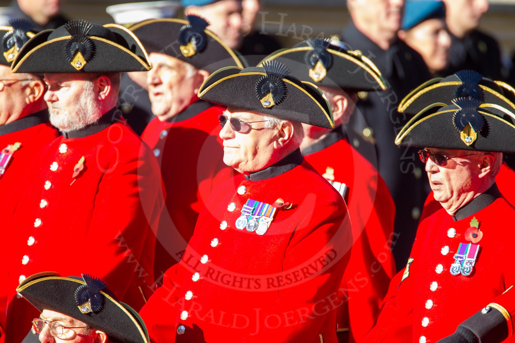 Remembrance Sunday Cenotaph March Past 2013: D30 - Royal Hospital Chelsea, the Chelsea Pensioners..
Press stand opposite the Foreign Office building, Whitehall, London SW1,
London,
Greater London,
United Kingdom,
on 10 November 2013 at 11:43, image #269
