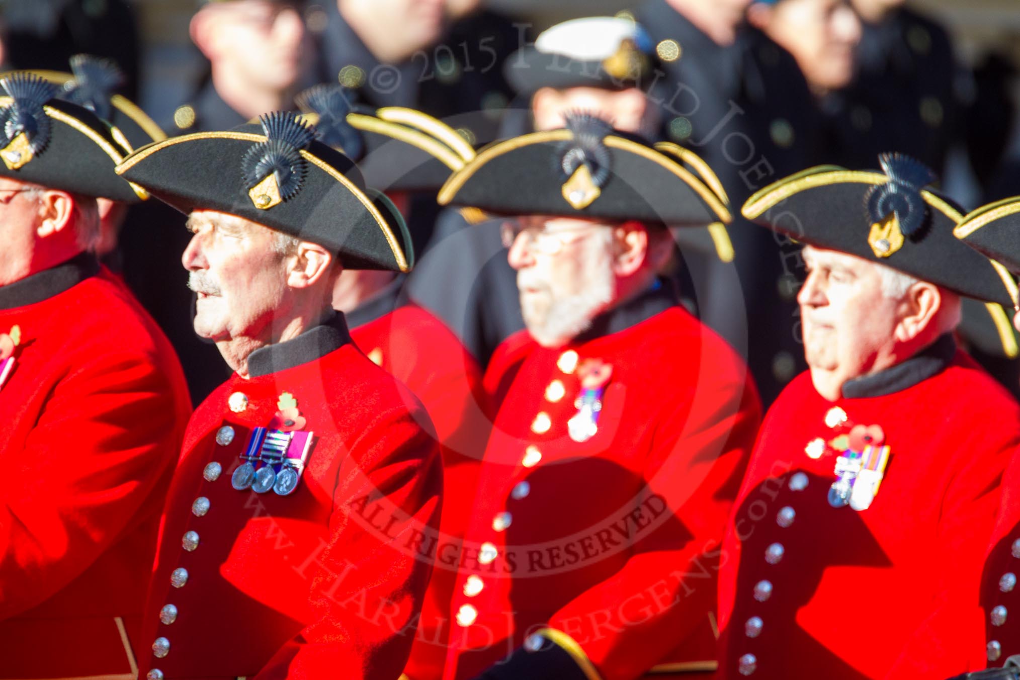 Remembrance Sunday Cenotaph March Past 2013: D30 - Royal Hospital Chelsea, the Chelsea Pensioners..
Press stand opposite the Foreign Office building, Whitehall, London SW1,
London,
Greater London,
United Kingdom,
on 10 November 2013 at 11:43, image #272