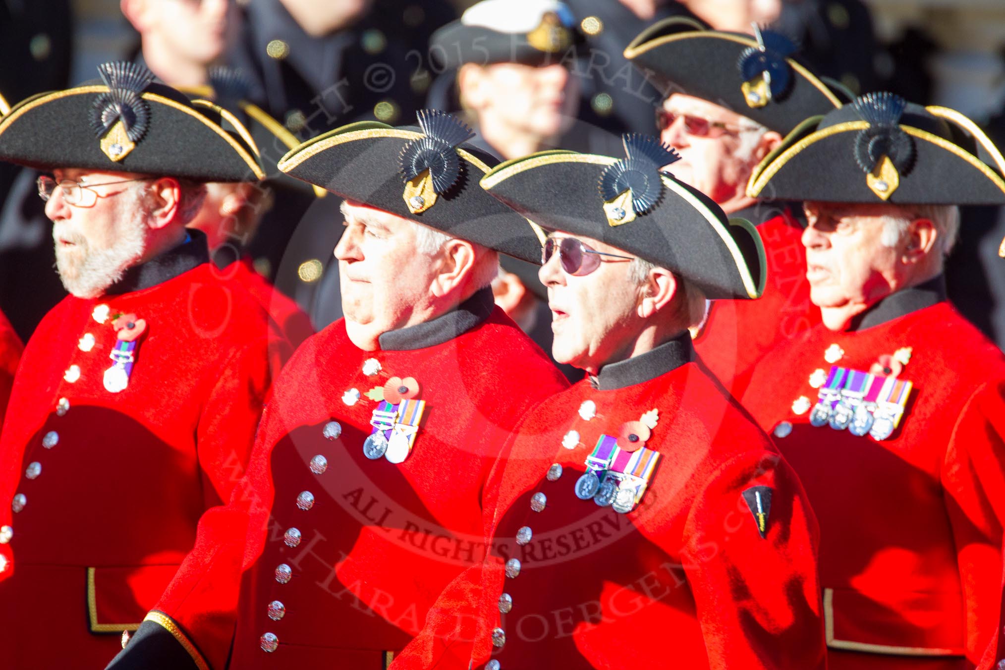 Remembrance Sunday Cenotaph March Past 2013: D30 - Royal Hospital Chelsea, the Chelsea Pensioners..
Press stand opposite the Foreign Office building, Whitehall, London SW1,
London,
Greater London,
United Kingdom,
on 10 November 2013 at 11:43, image #273